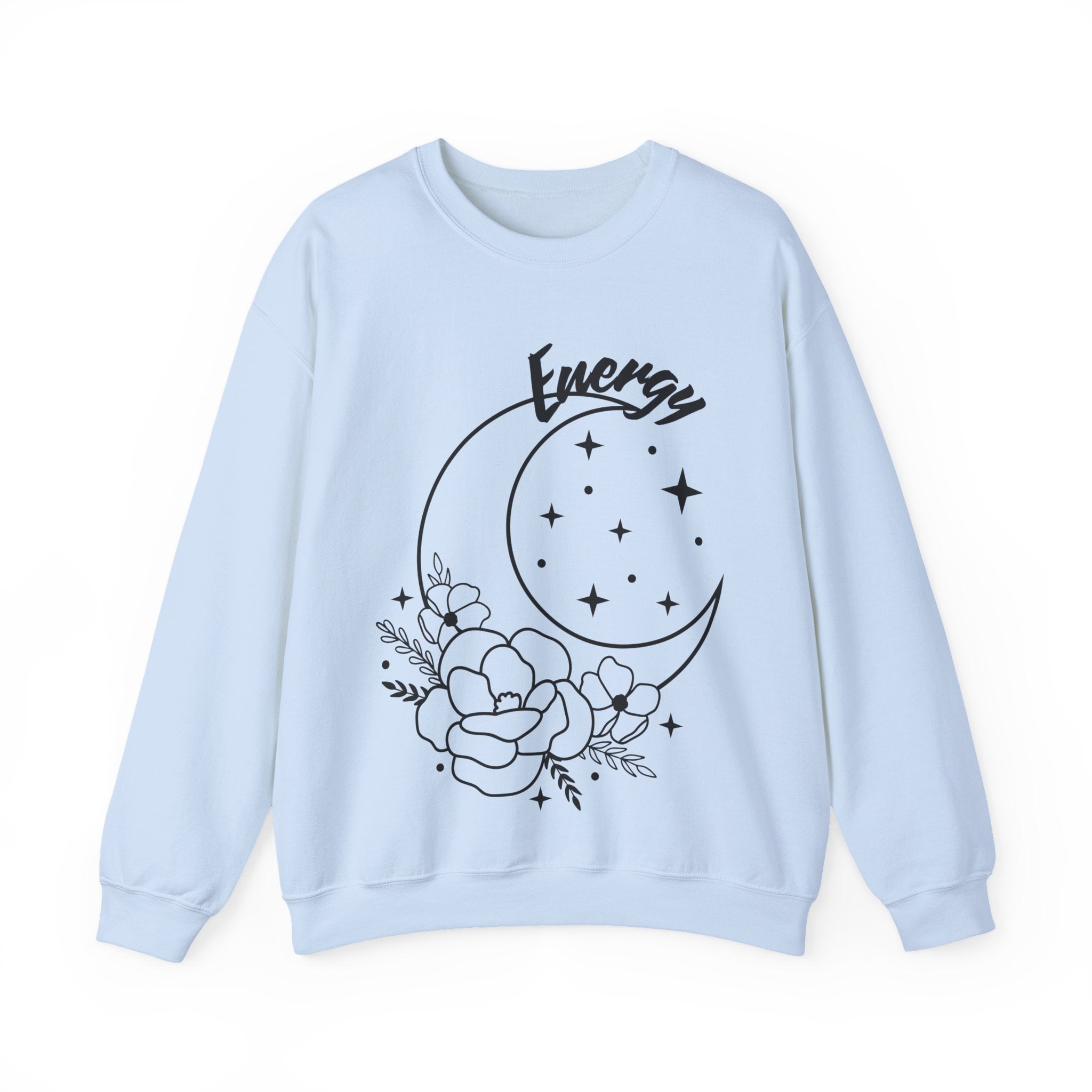 Celestial Energy Sweatshirt, Moon and Flowers Crewneck, Cozy Unisex Top, Astrology Gift, Spiritual Apparel, Birthday Gift, Everyday Wear