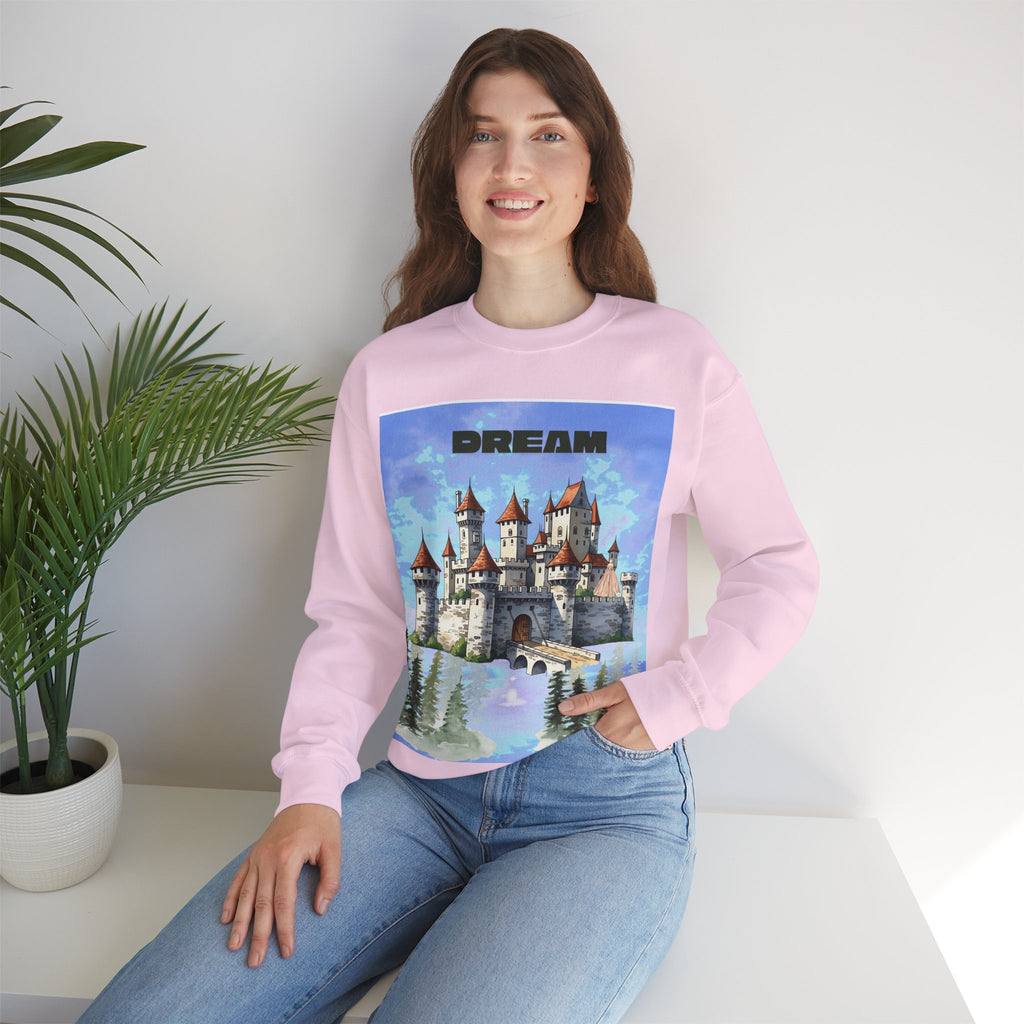 Dreamy Castle Crewneck Sweatshirt, Cozy Graphic Sweatshirt, Unisex Pullover, Pastel Art Apparel, Fantasy Sweatshirt