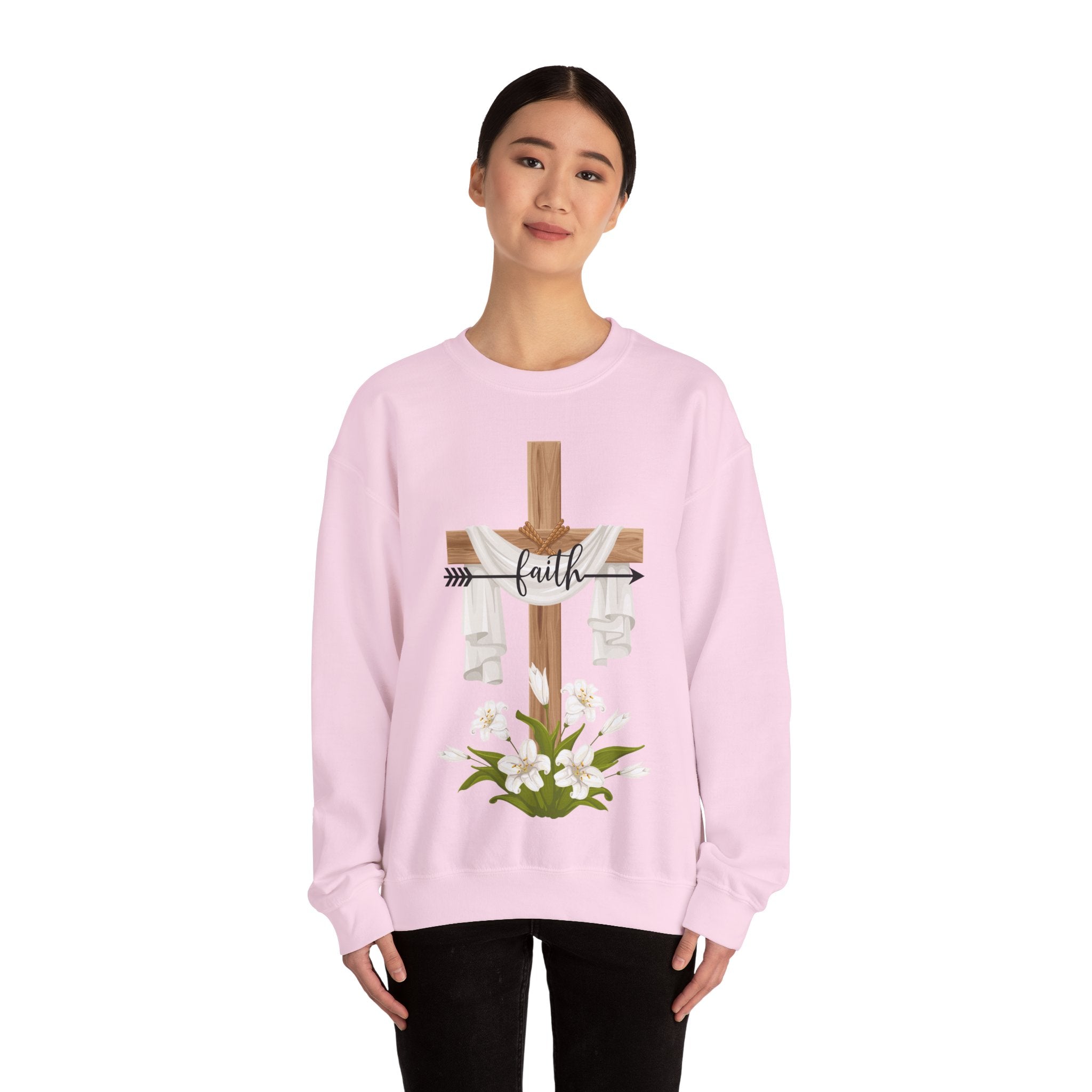 Faith Cross Crewneck Sweatshirt — Easter Lily Christian Pullover