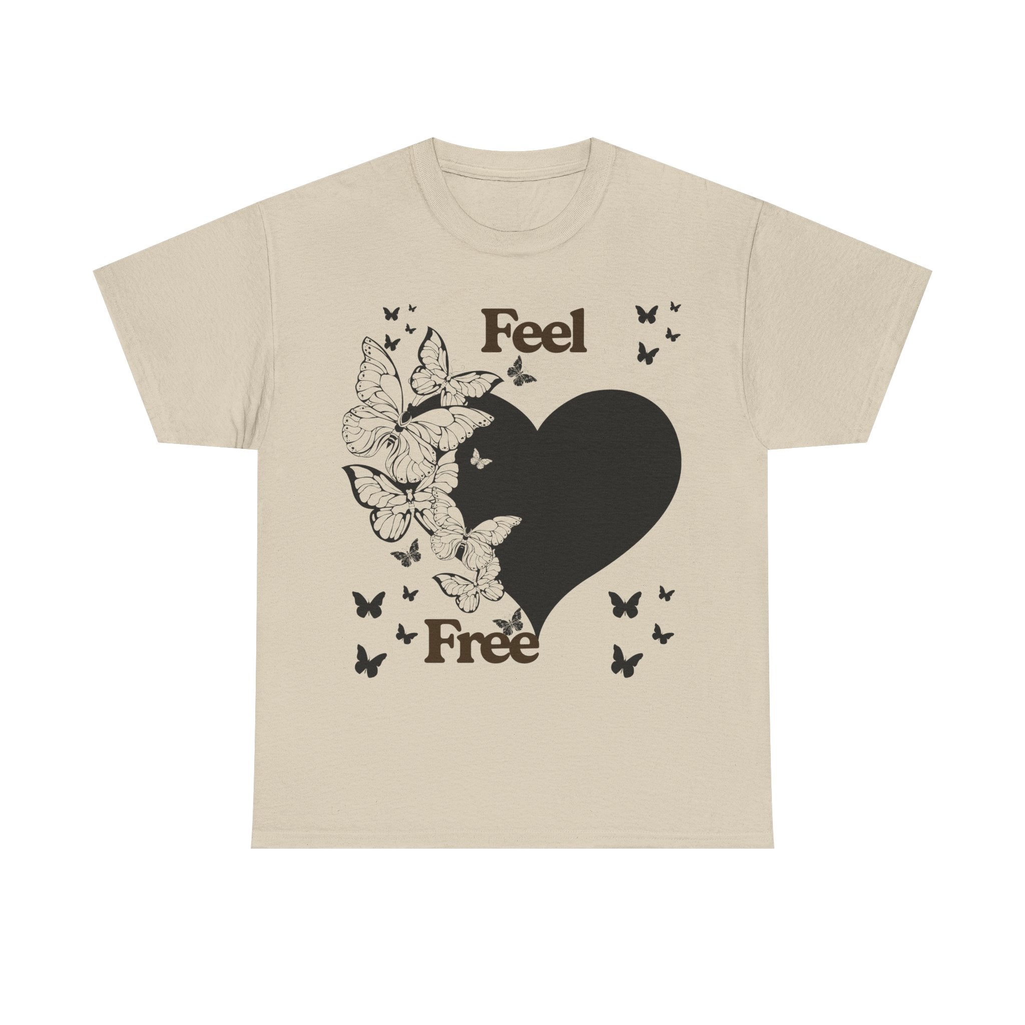 Butterfly Heart Unisex Heavy Cotton Tee, Feel Free Shirt, Nature Lover Gift, Casual Wear, Spring Fashion, Butterfly Design Tee