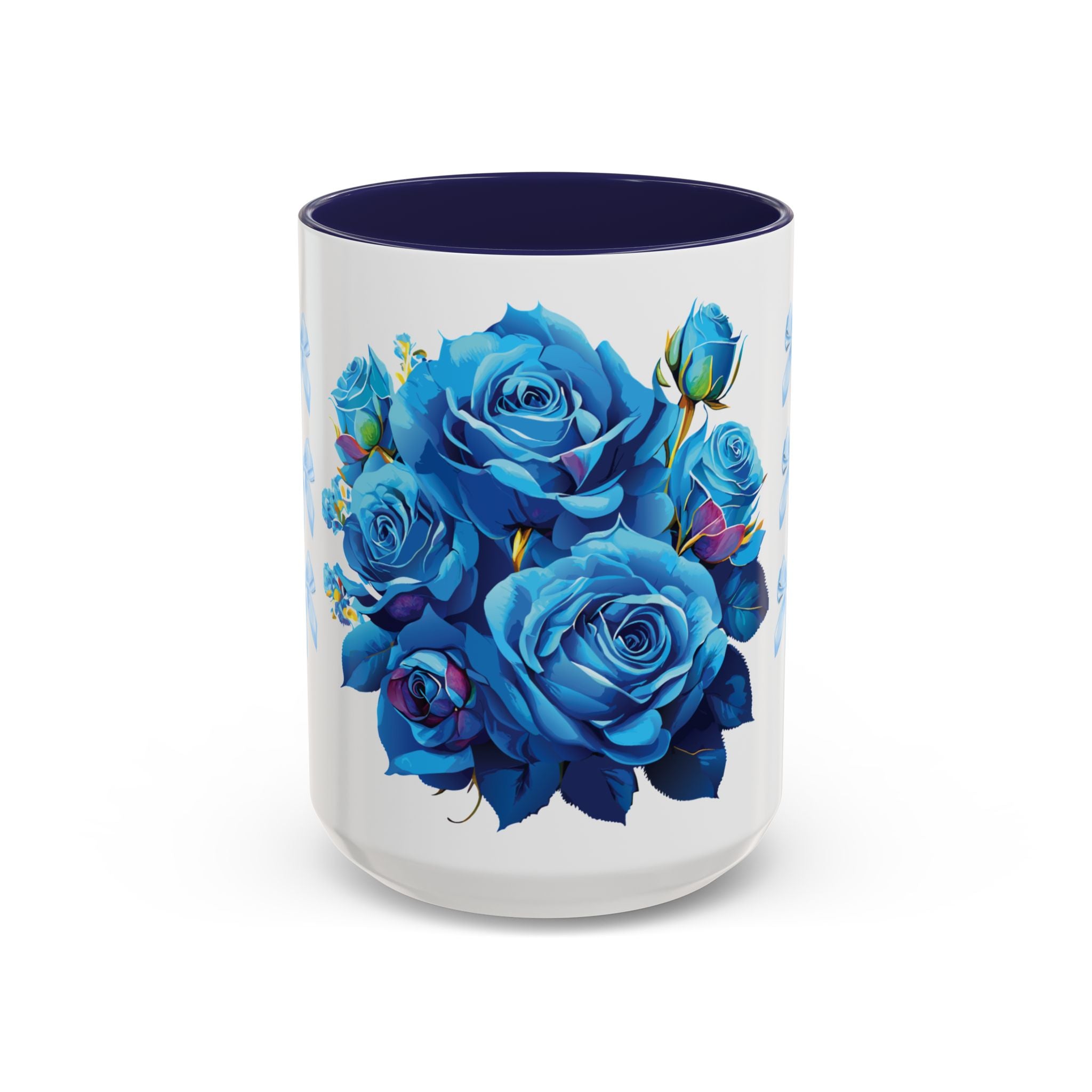 Blue Rose Accent Coffee Mug – Floral Bouquet Design (11/15 oz)