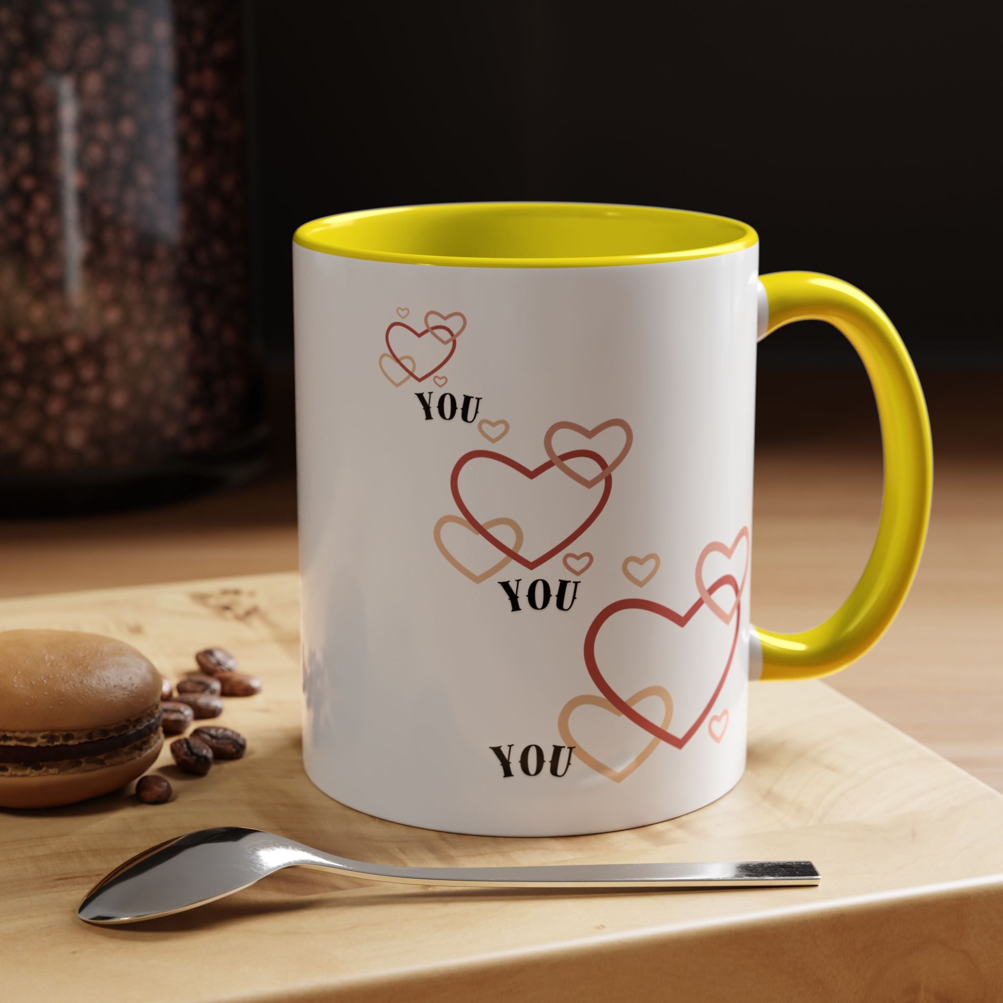 Love You Accent Coffee Mug, Valentine's Day Gift, Heart Mug, Cute Coffee Cup, Romantic Beverage Container