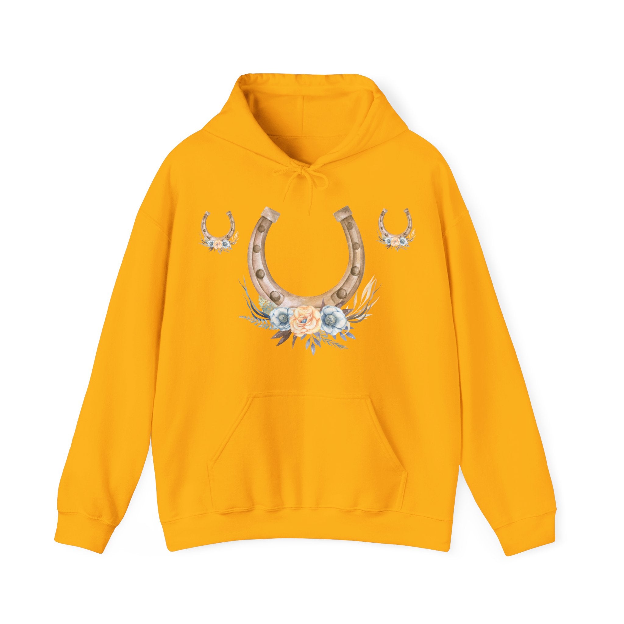 Equestrian Floral Horseshoe Hoodie, Cozy Unisex Sweatshirt, Gifts for Horse Lovers, Country Style Apparel, Birthday Gift, Festival Wear