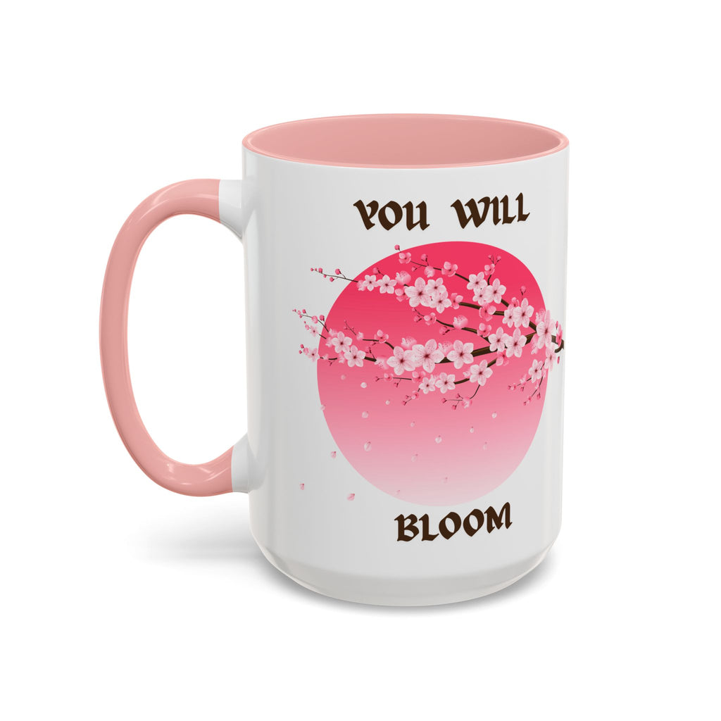 You Will Bloom Accent Coffee Mug — Cherry Blossom Inspirational 11/15oz