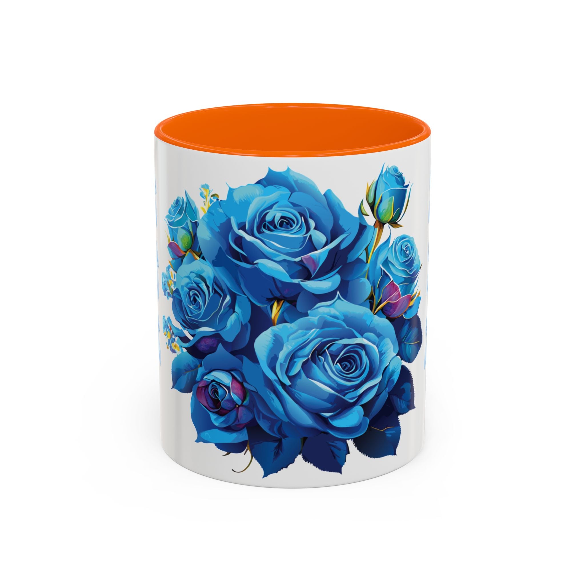 Blue Rose Accent Coffee Mug – Floral Bouquet Design (11/15 oz)