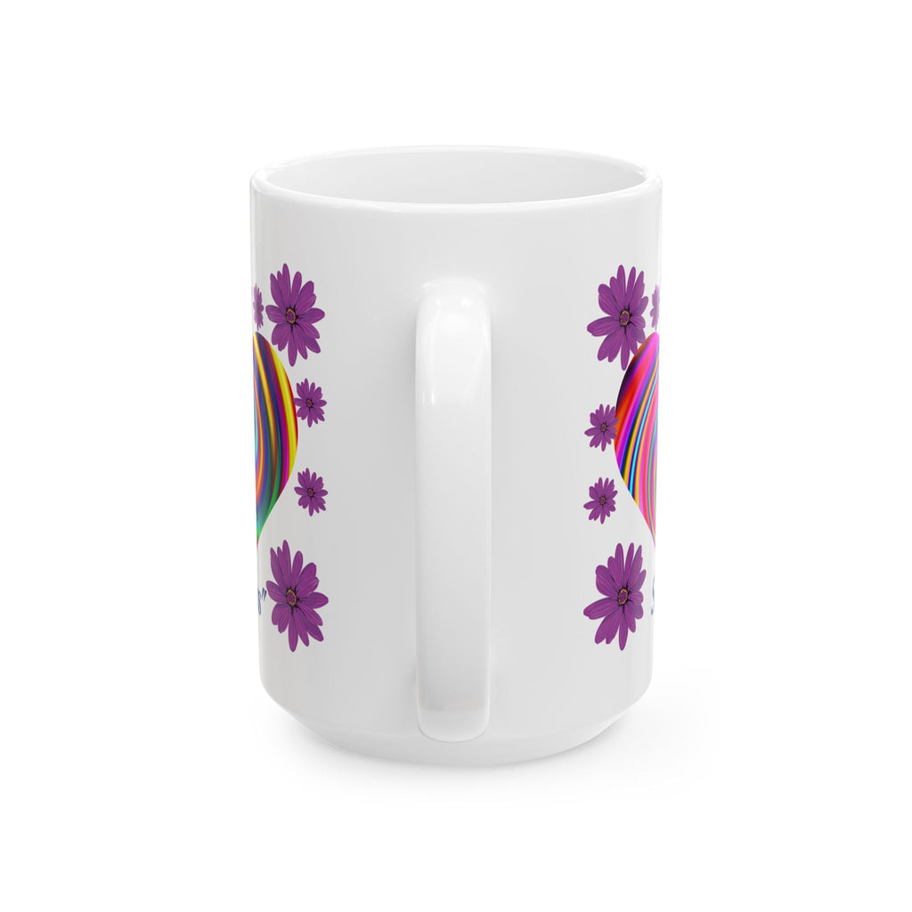 Whimsical Floral Heart Mug - Colorful Rainbow Design, Perfect for Gift, Home Office, Coffee Lovers, Tea Enthusiasts