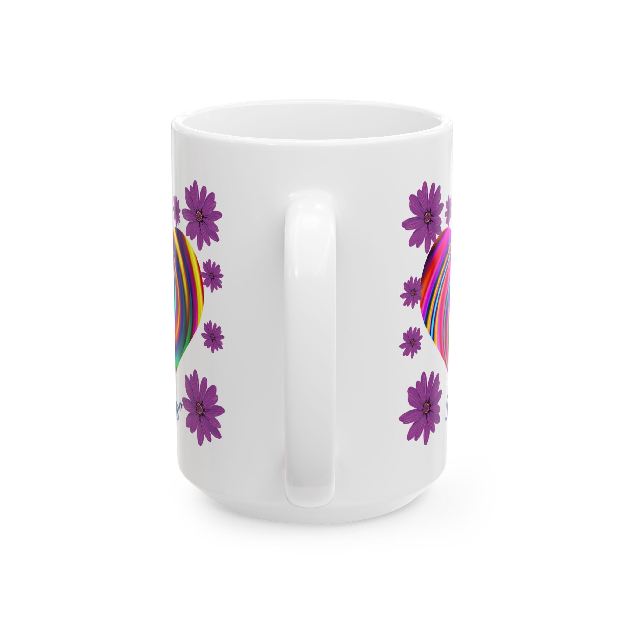 Whimsical Floral Heart Mug - Colorful Rainbow Design, Perfect for Gift, Home Office, Coffee Lovers, Tea Enthusiasts