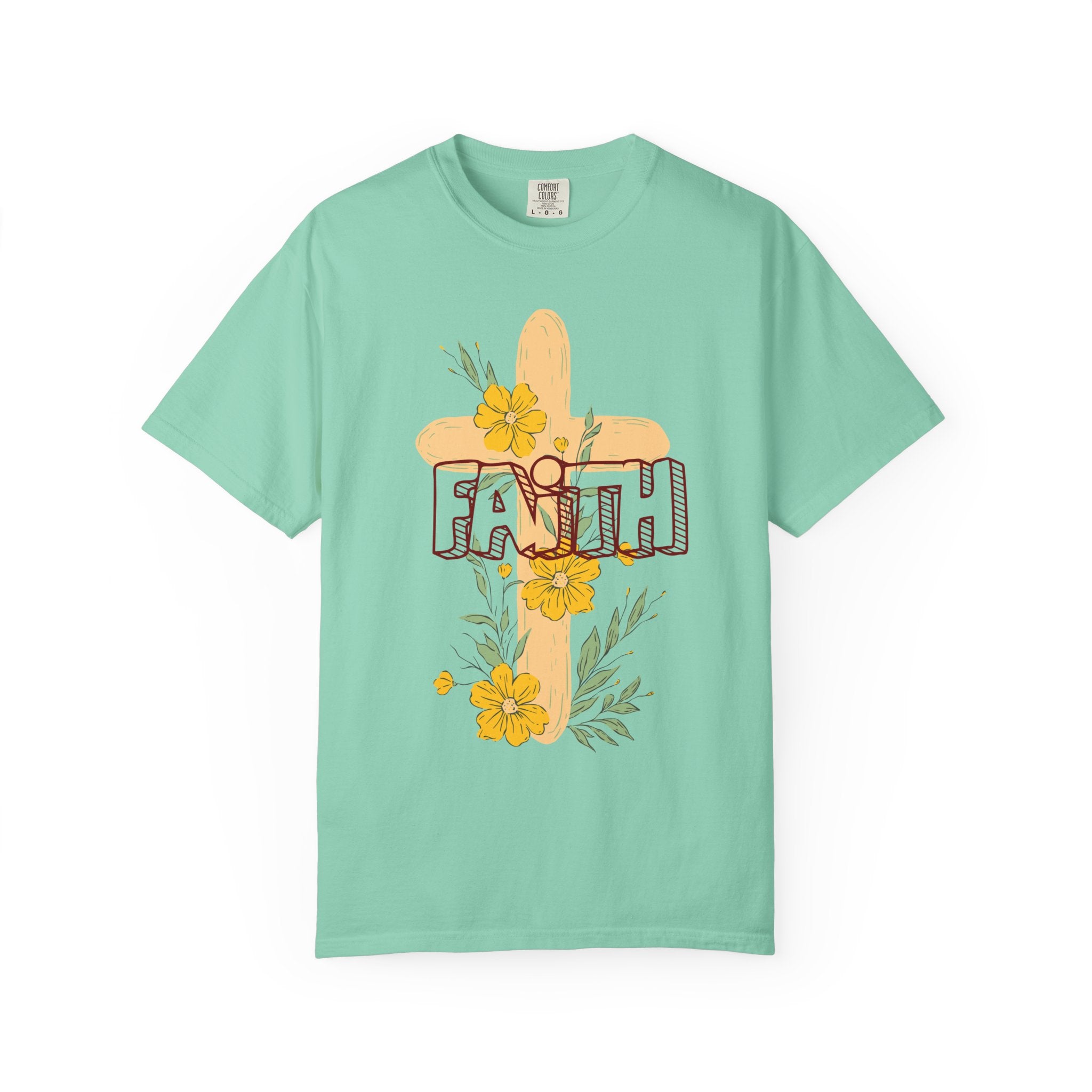 Faith Cross Floral T-Shirt — Christian Inspirational Tee with Yellow Flowers