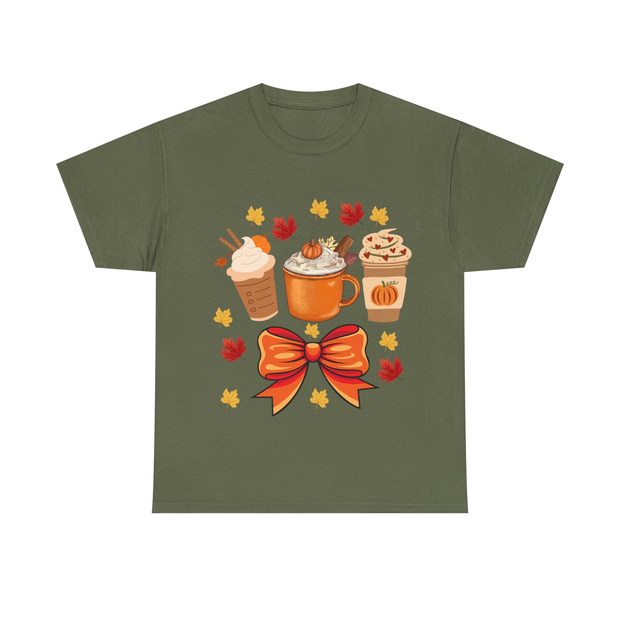 Fall-Themed Unisex Heavy Cotton Tee, Autumn Shirt, Pumpkin Spice Tee, Cozy Fall Apparel, Coffee Lover T-shirt