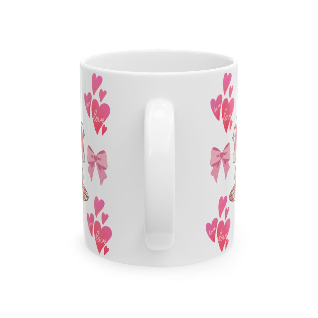 Valentine’s Pink Heart & Bow Ceramic Mug — Cute Love Pattern (11oz & 15oz)