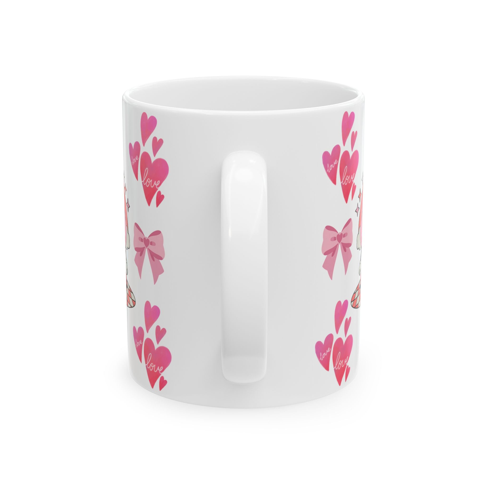 Valentine’s Pink Heart & Bow Ceramic Mug — Cute Love Pattern (11oz & 15oz)