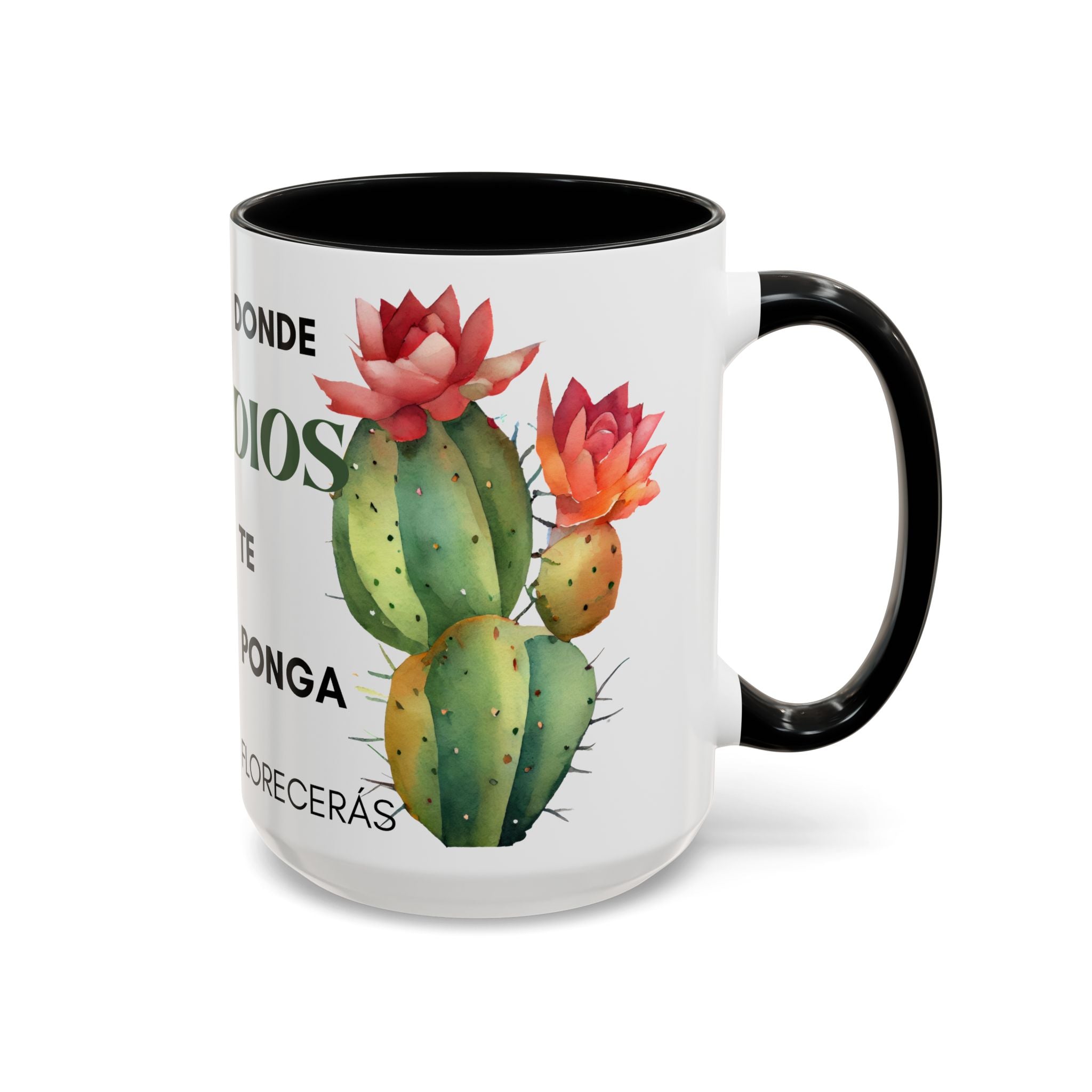 Cactus Floral Accent Coffee Mug – ‘Donde Dios Te Ponga Florecerás’ Spanish Inspirational Mug