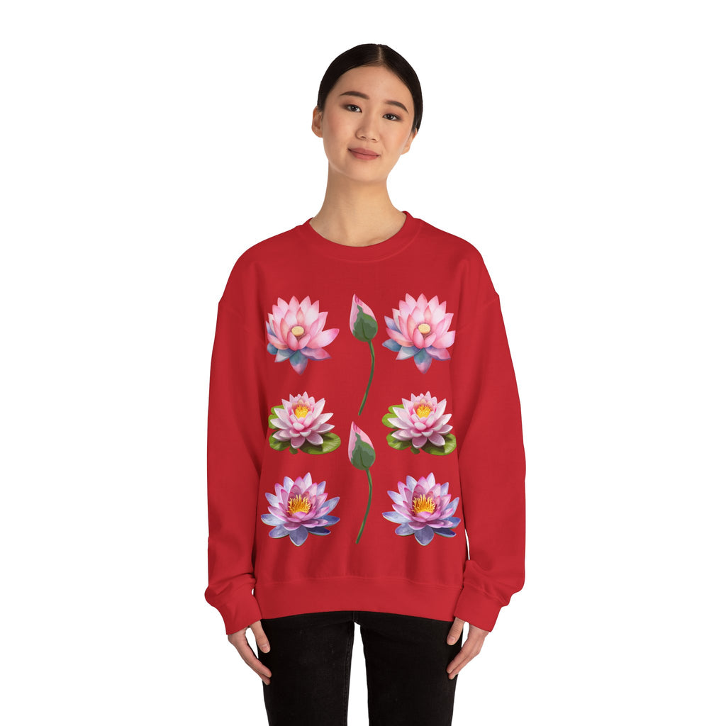 Lotus Flower Crewneck Sweatshirt — Pink Water Lily Botanical Sweatshirt