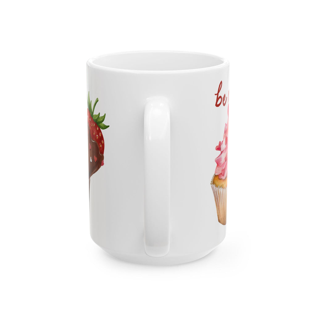 Valentine’s Dessert Mug – 'Be My Sweet' Chocolate-Covered Strawberry & Cupcake Ceramic Coffee Mug