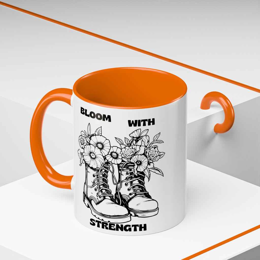Bloom With Strength Coffee Mug — Floral Boots Inspirational Accent Mug (11/15oz)