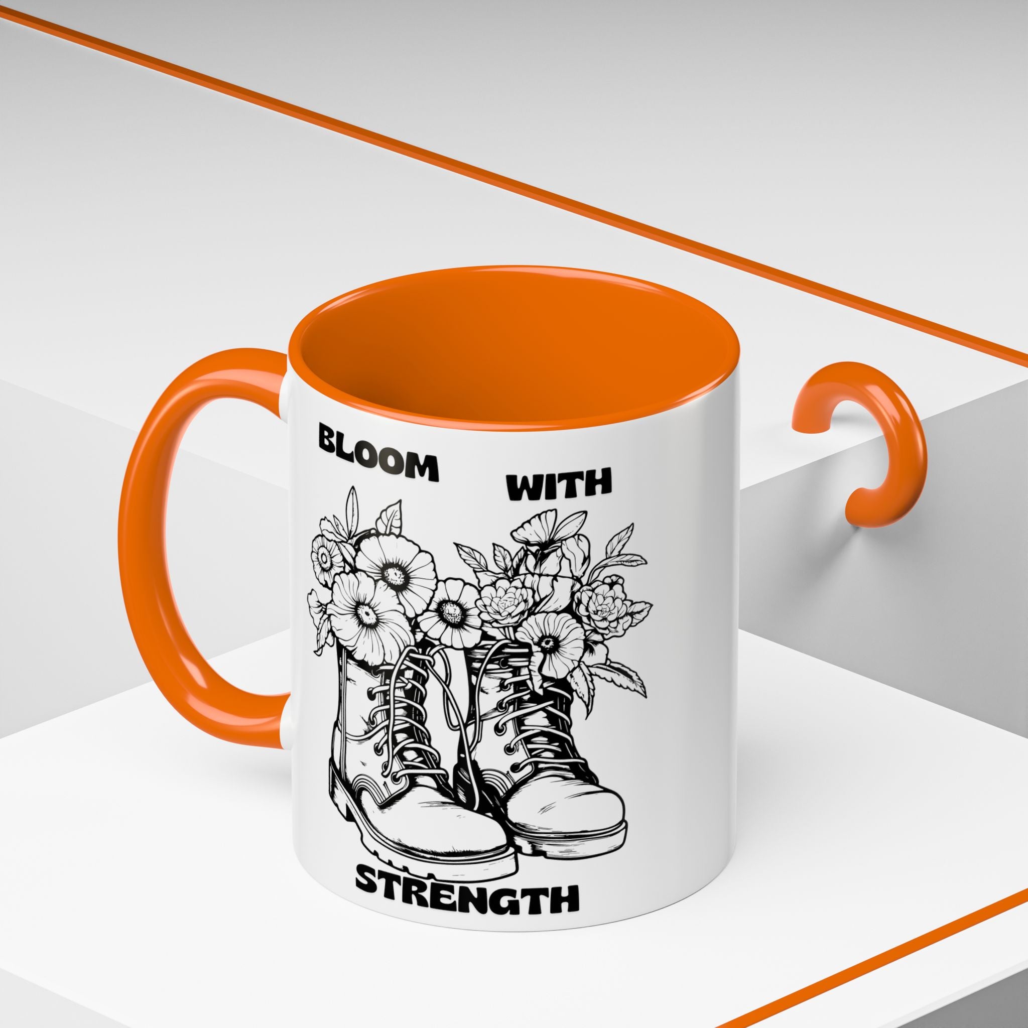 Bloom With Strength Coffee Mug — Floral Boots Inspirational Accent Mug (11/15oz)