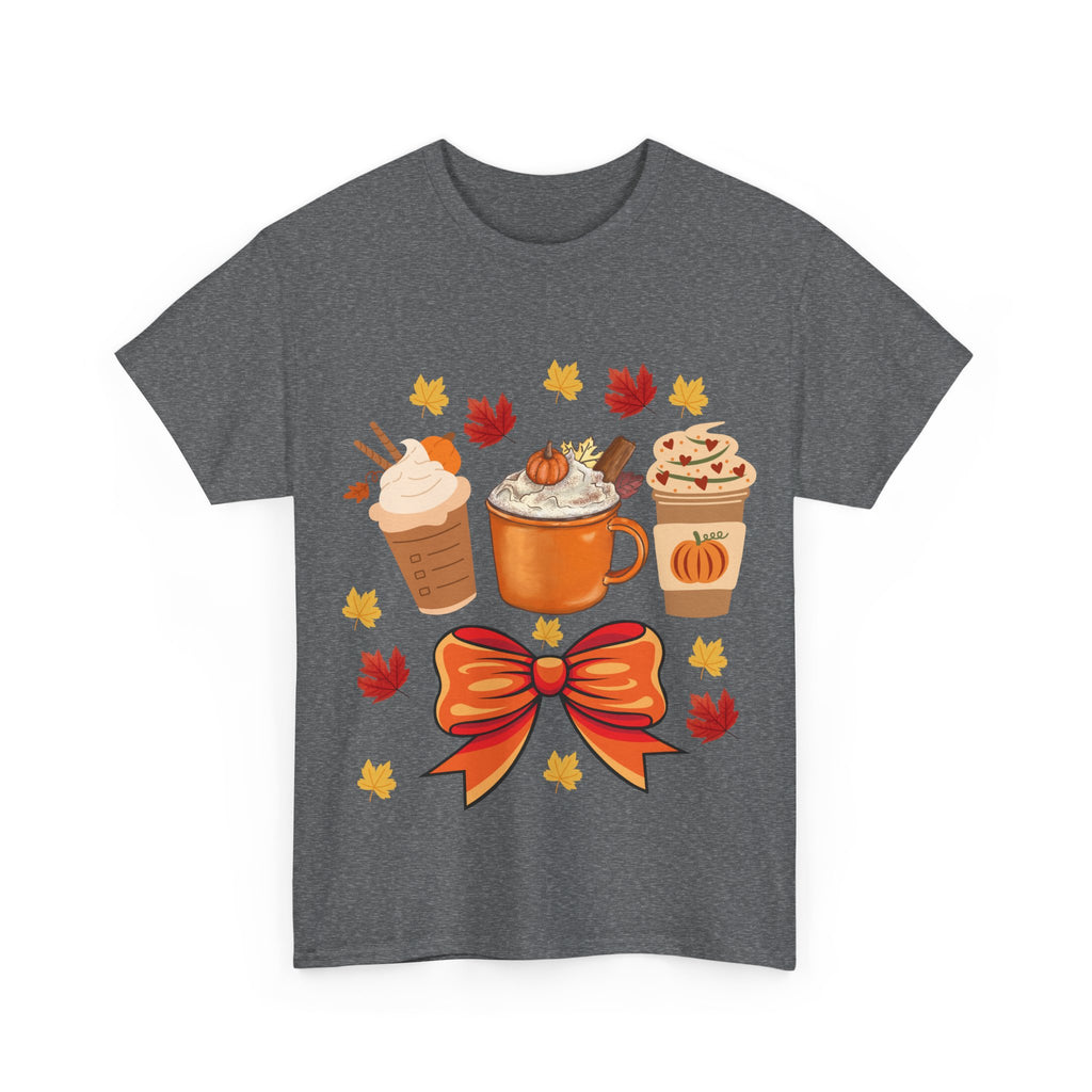 Fall-Themed Unisex Heavy Cotton Tee, Autumn Shirt, Pumpkin Spice Tee, Cozy Fall Apparel, Coffee Lover T-shirt