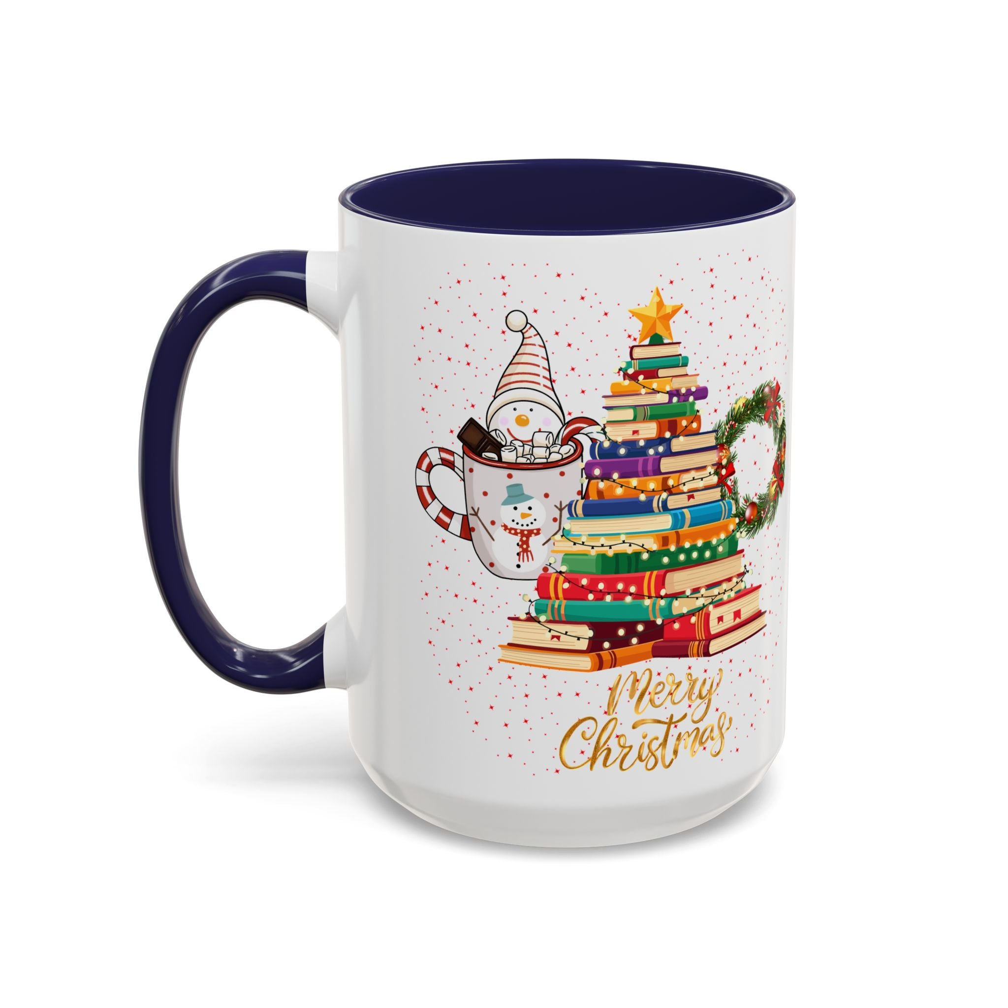 Christmas Book Tree Coffee Mug — Merry Christmas Accent Mug (11/15oz)
