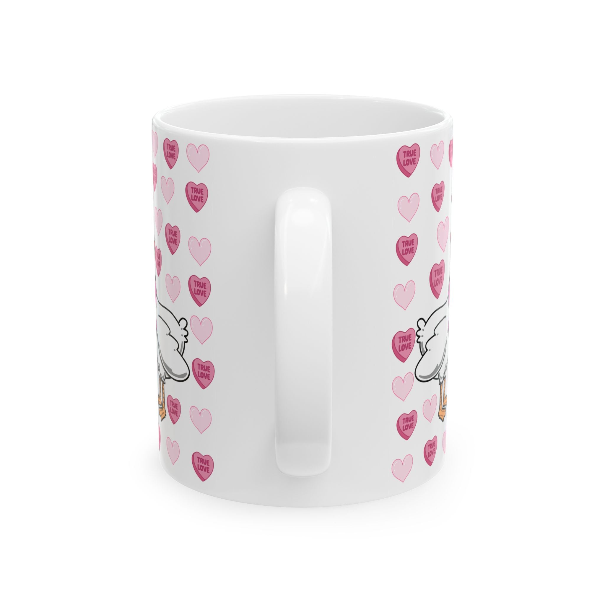 Valentine Stork Ceramic Mug – 'Tiny Feet' Heart Pattern (11oz/15oz)