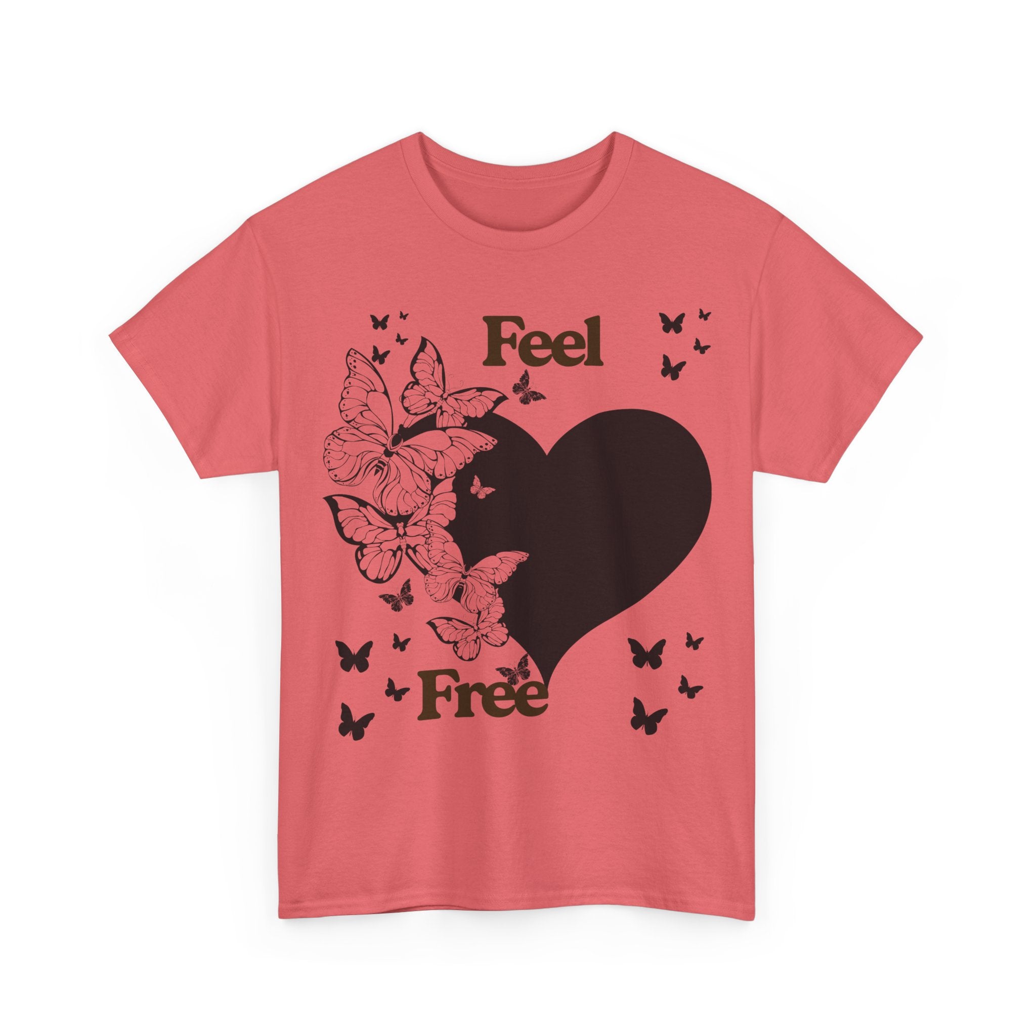 Butterfly Heart Unisex Heavy Cotton Tee, Feel Free Shirt, Nature Lover Gift, Casual Wear, Spring Fashion, Butterfly Design Tee