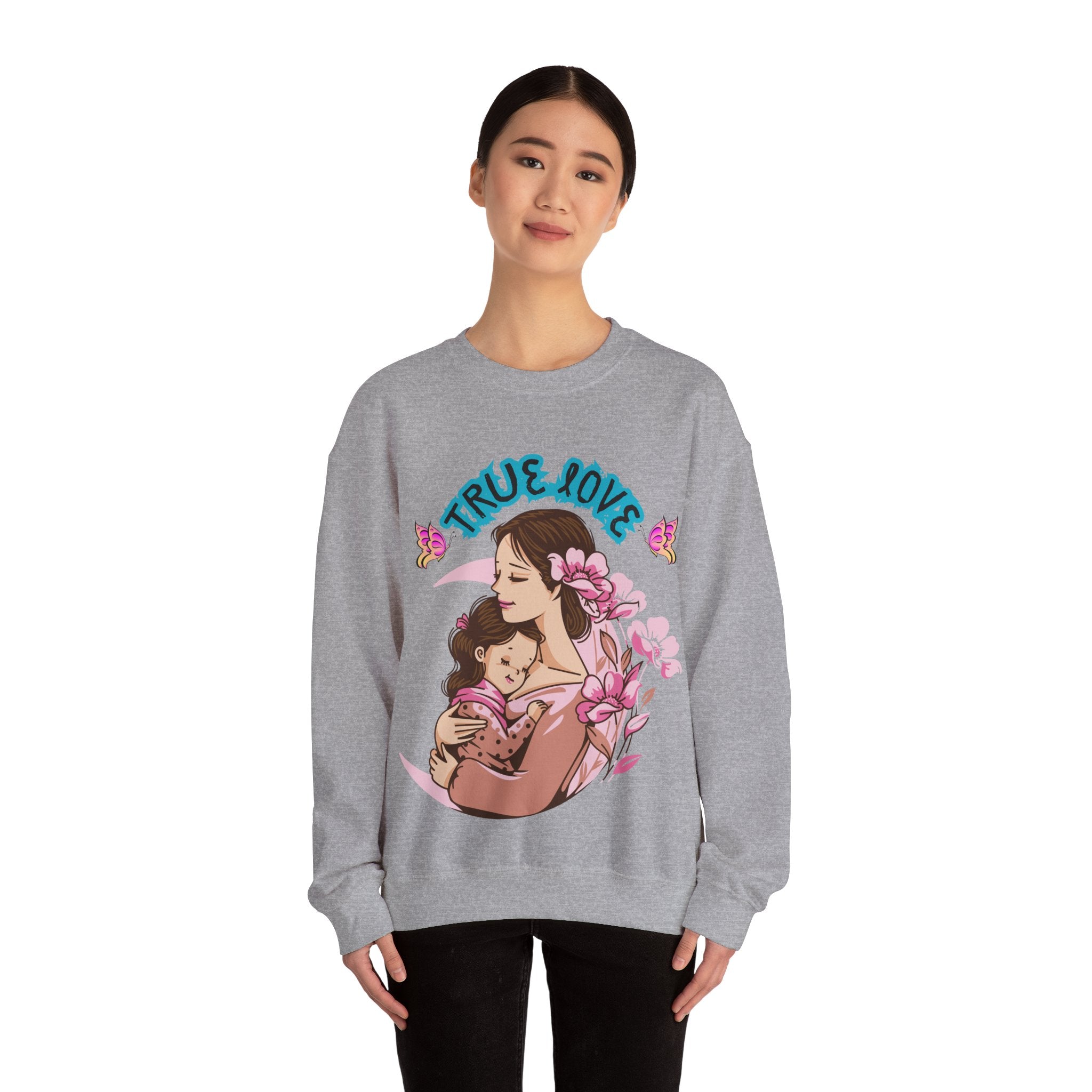 True Love Crewneck Sweatshirt | Family Gift, Mother's Day Apparel, Cozy Sweatshirt, Comfort Wear, Floral Design