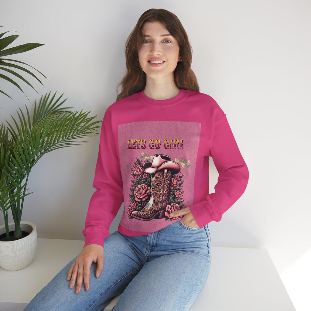Cowgirl Boots Sweatshirt, Let’s Go Girl Crewneck, Western Style Apparel, Cozy Gift for Her, Trendy Graphic Sweatshirt