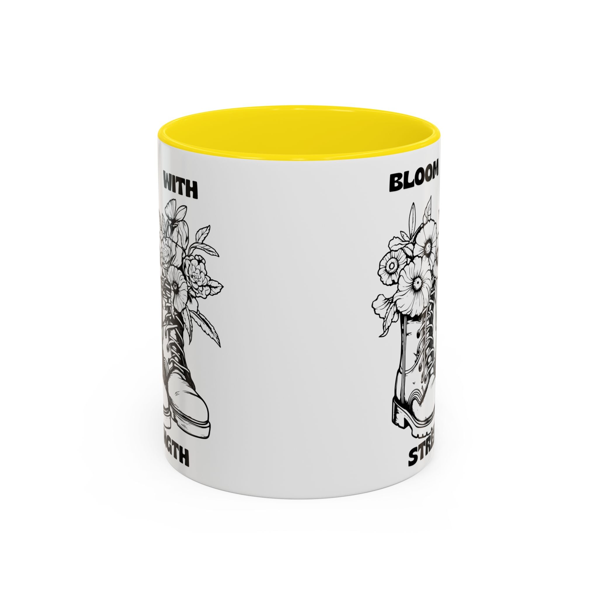 Bloom With Strength Coffee Mug — Floral Boots Inspirational Accent Mug (11/15oz)