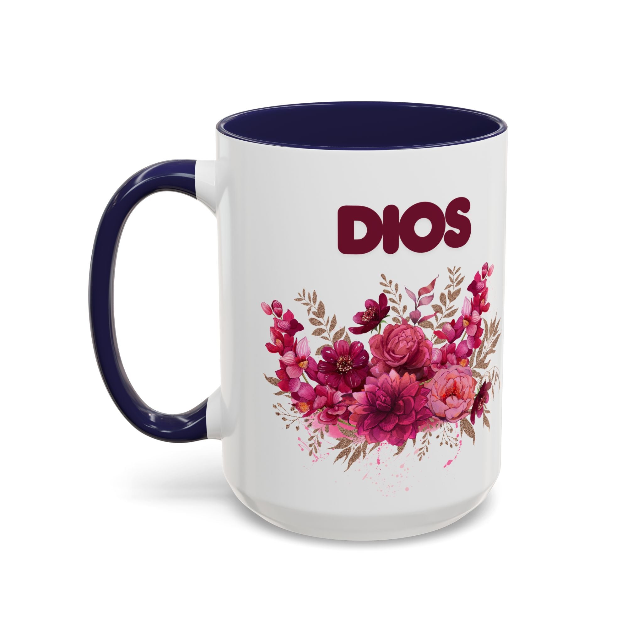 Dios Floral Accent Coffee Mug — 11/15oz Inspirational Christian Tea Cup