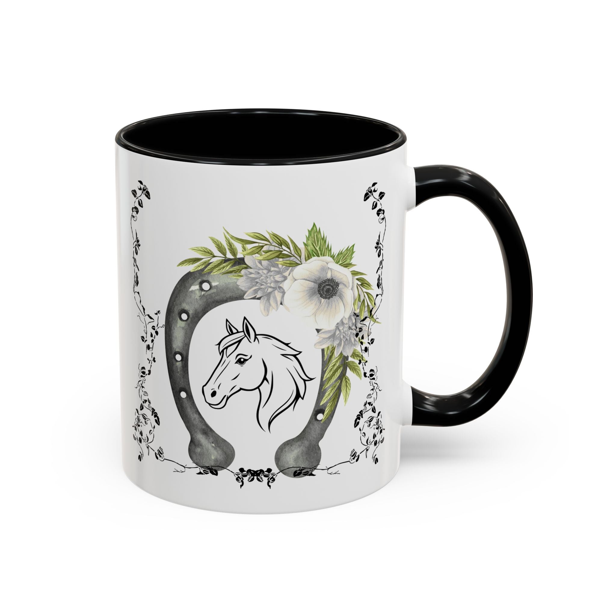 Personalized Floral Horseshoe Mug - Unique Gift for Horse Lovers, Cowgirl Theme, Farmhouse Decor, Wedding Favors, Custom Name Mug