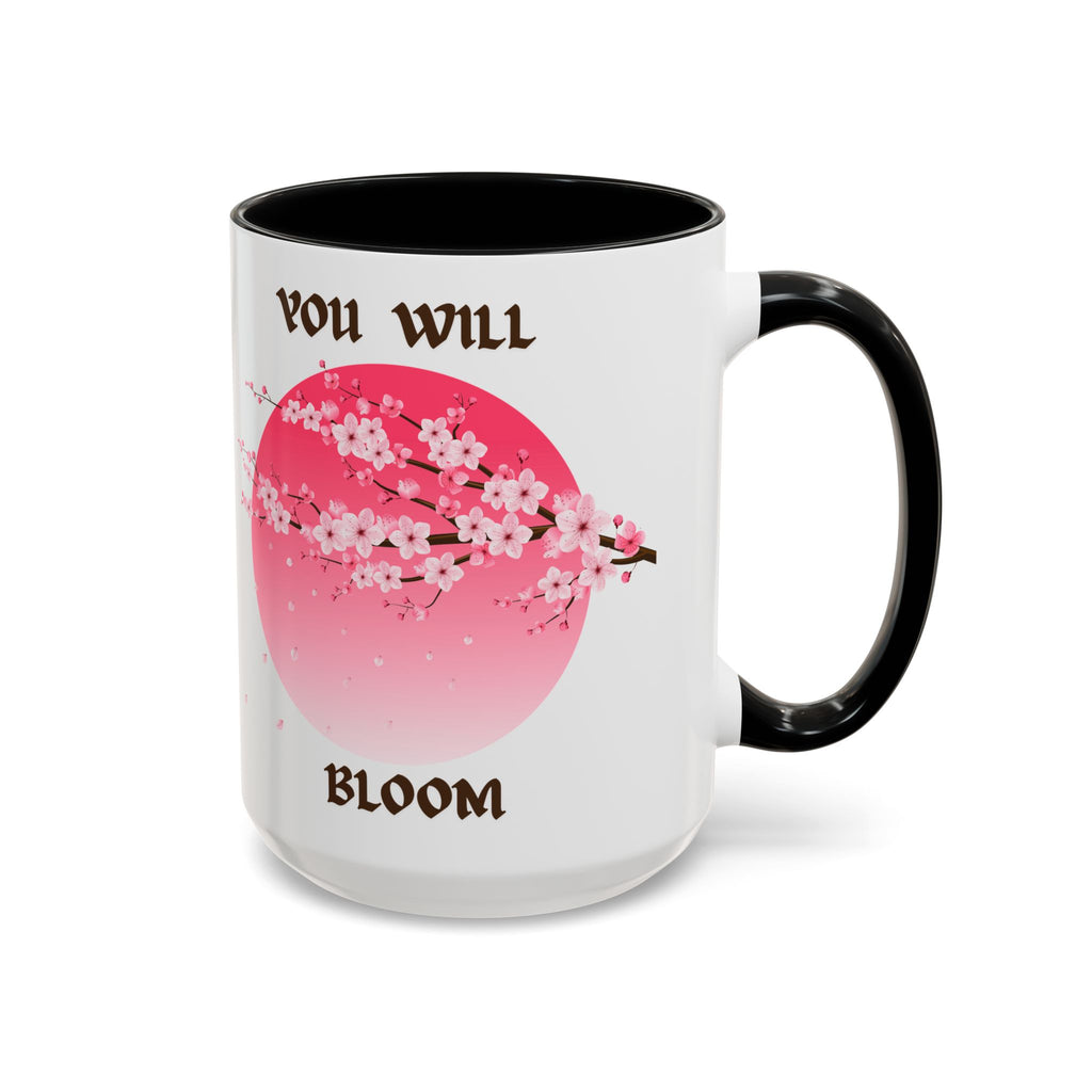 You Will Bloom Accent Coffee Mug — Cherry Blossom Inspirational 11/15oz
