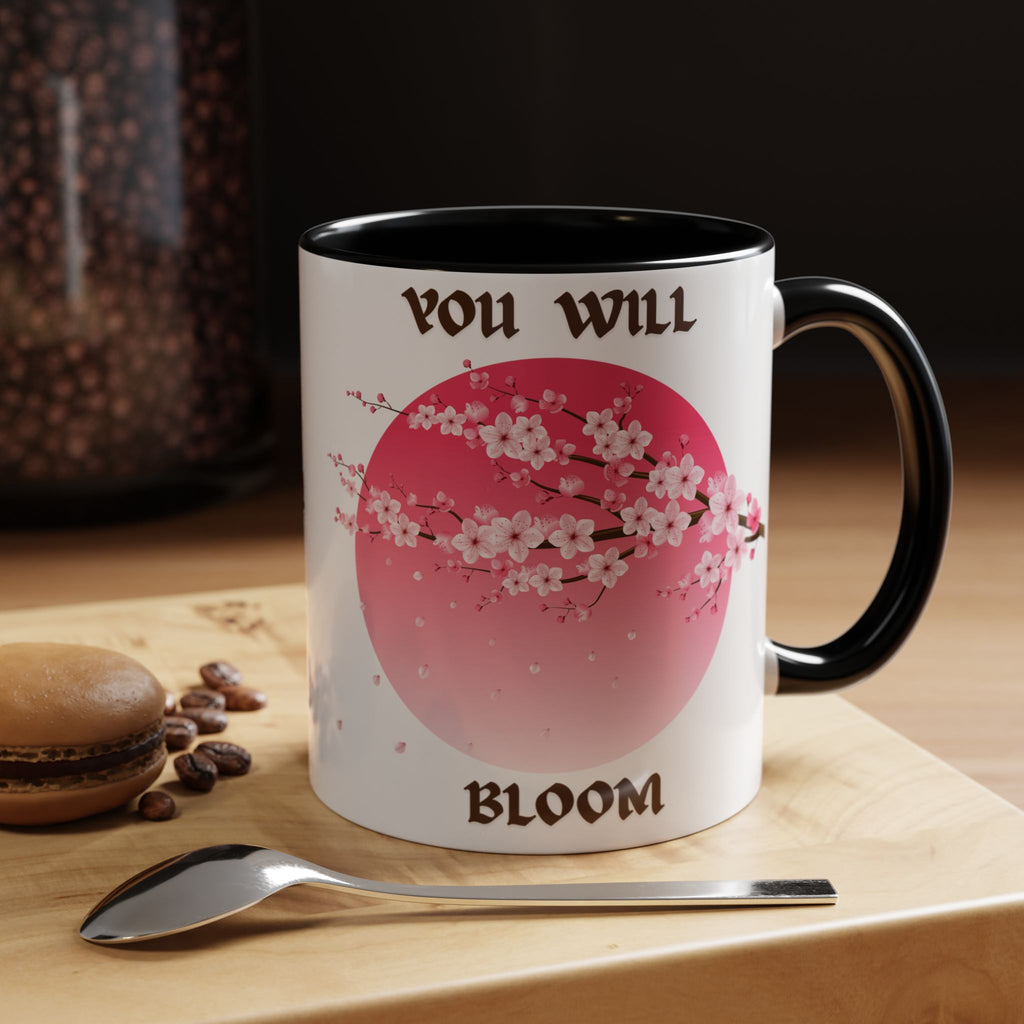You Will Bloom Accent Coffee Mug — Cherry Blossom Inspirational 11/15oz