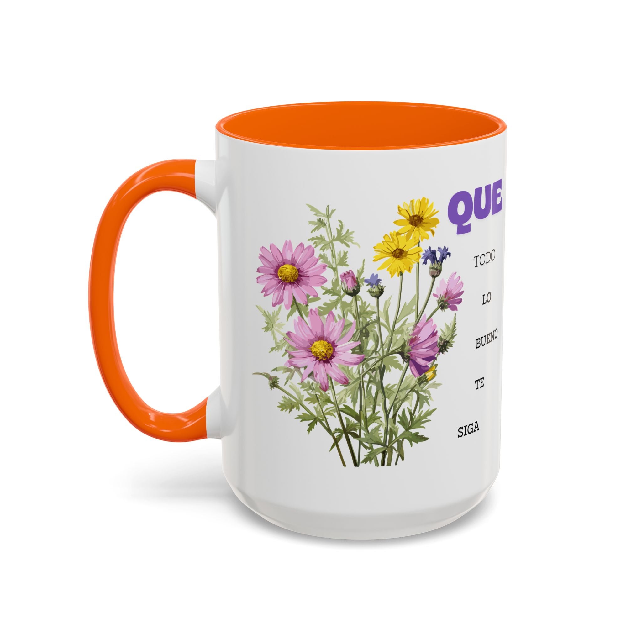 Inspirational Spanish Floral Coffee Mug — "Que todo lo bueno te siga" Accent Mug (11/15oz)