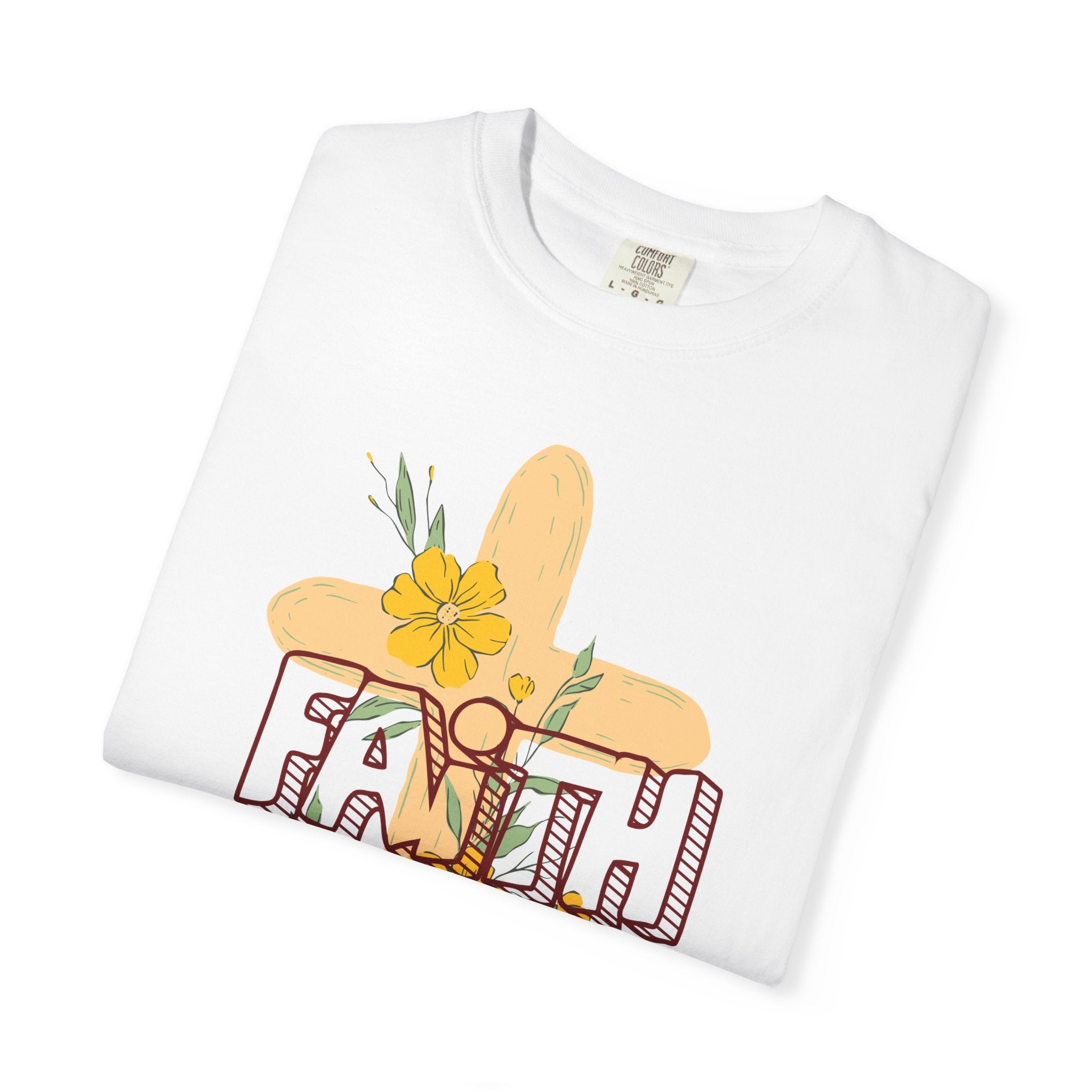 Faith Cross Floral T-Shirt — Christian Inspirational Tee with Yellow Flowers