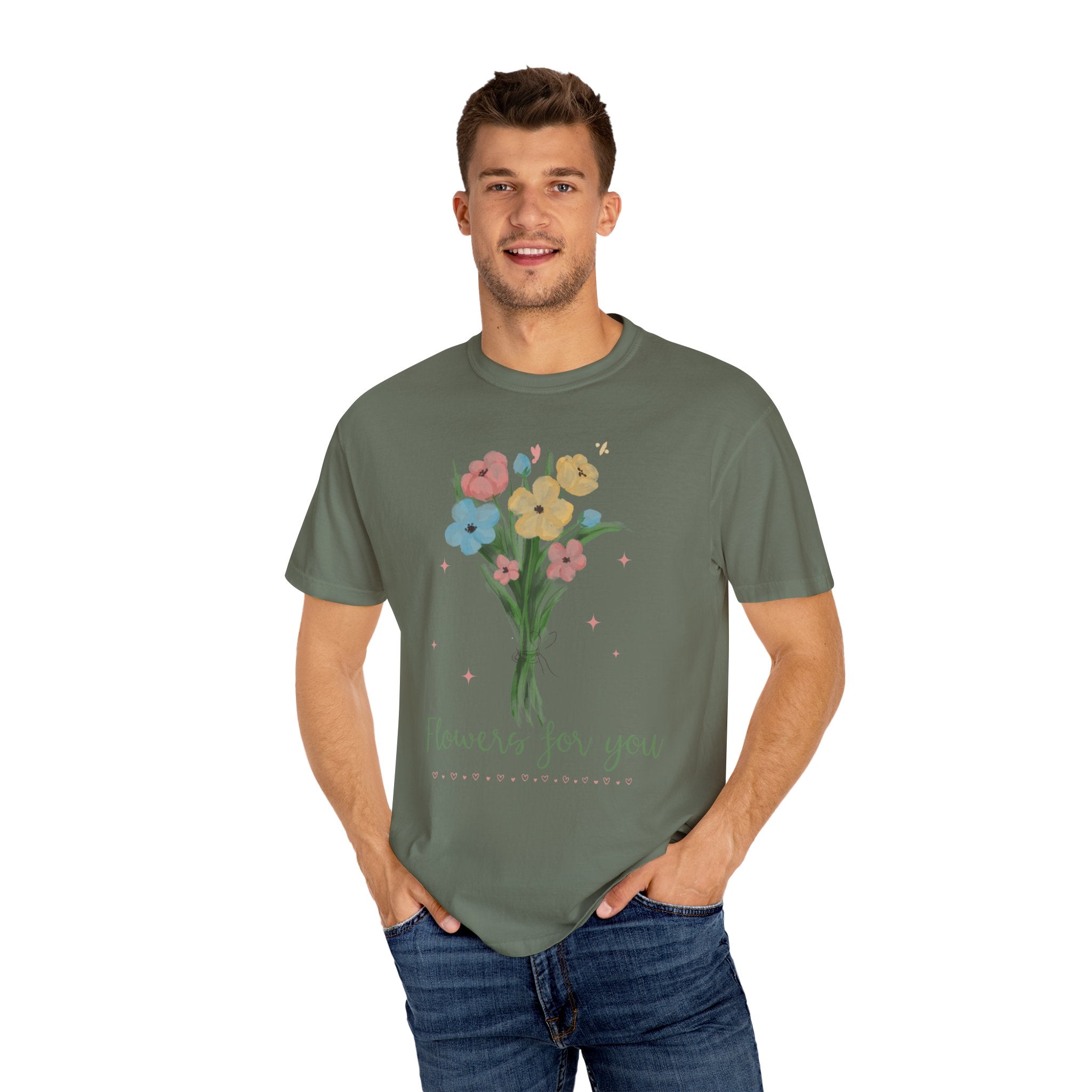 Flower Bouquet Unisex Garment-Dyed T-shirt, Spring Gift, Casual Wear, Floral Tee, Mother's Day Top, Gardening Shirt