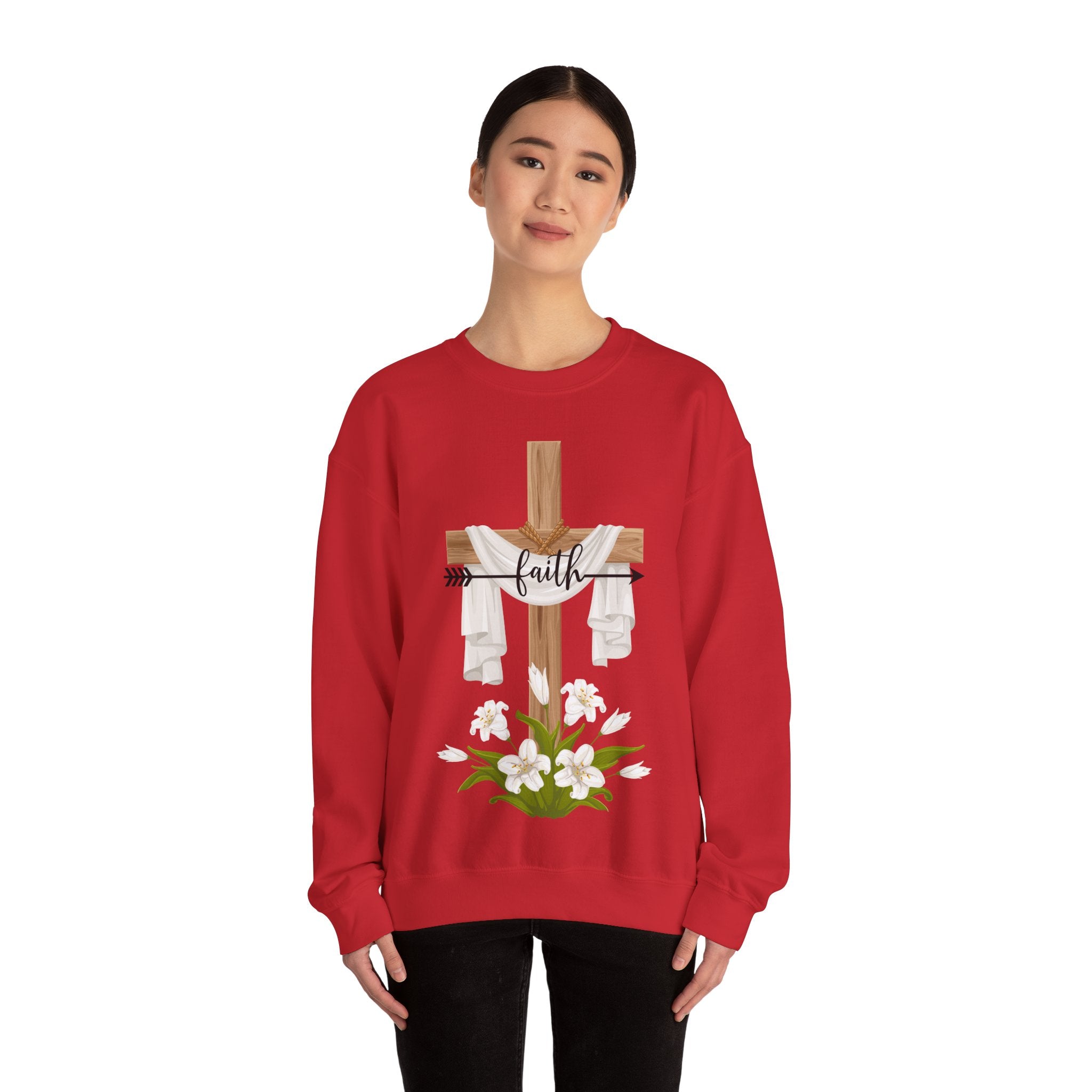 Faith Cross Crewneck Sweatshirt — Easter Lily Christian Pullover