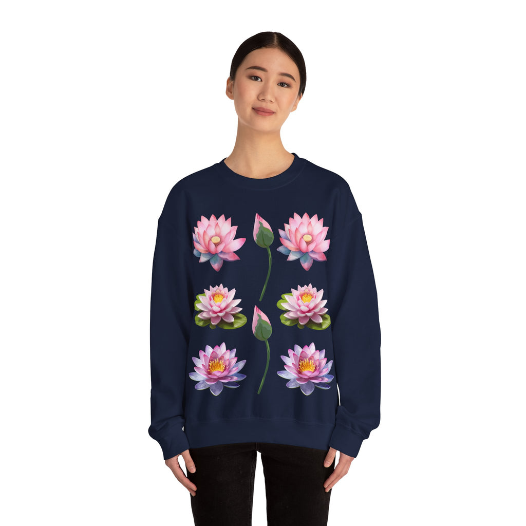 Lotus Flower Crewneck Sweatshirt — Pink Water Lily Botanical Sweatshirt