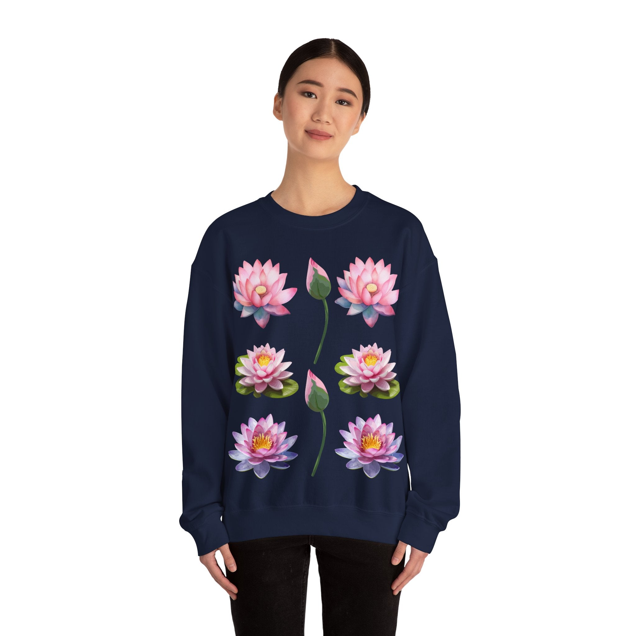 Lotus Flower Crewneck Sweatshirt — Pink Water Lily Botanical Sweatshirt