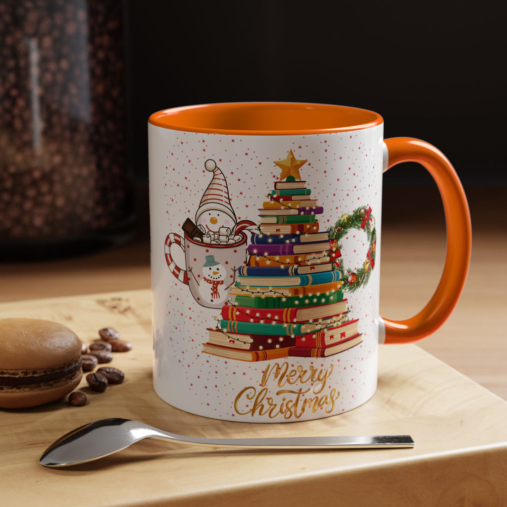 Christmas Book Tree Coffee Mug — Merry Christmas Accent Mug (11/15oz)