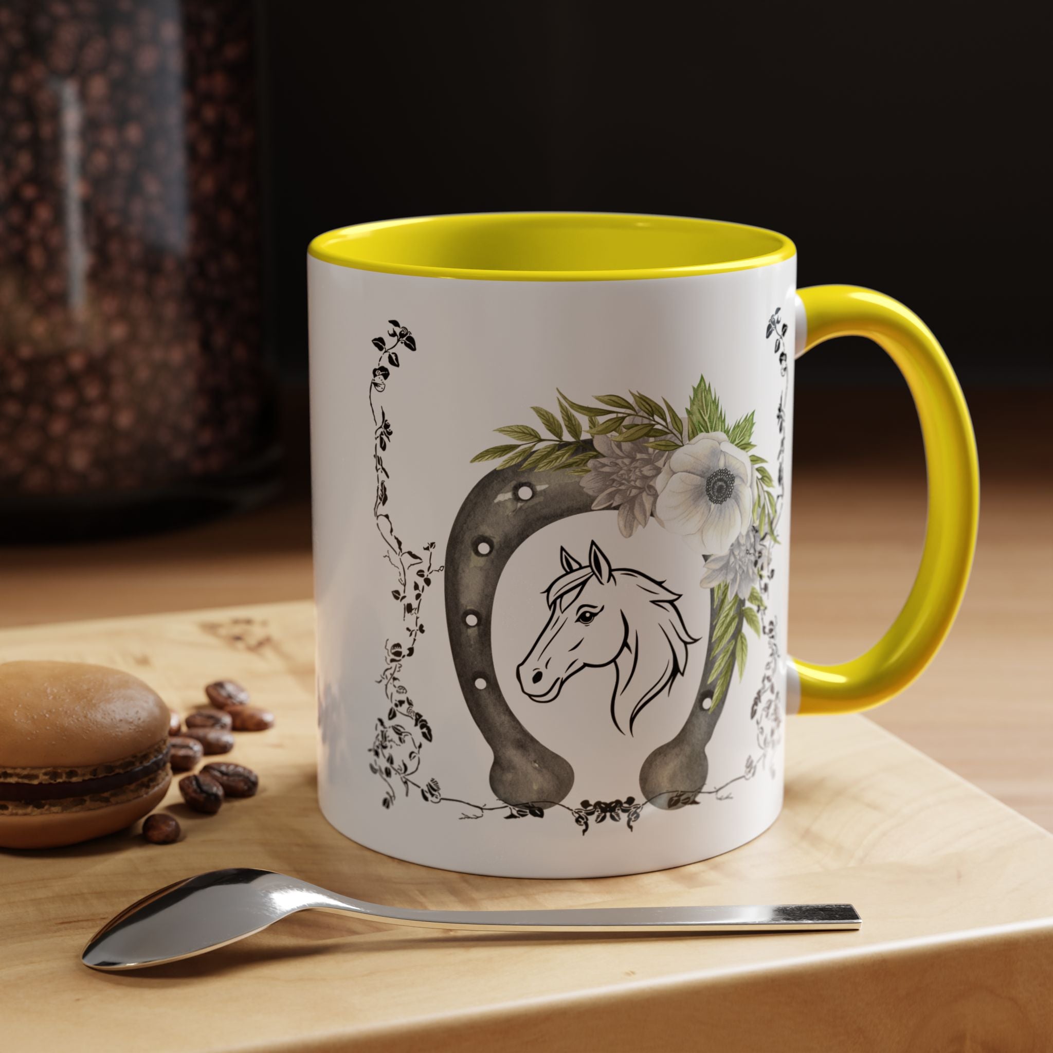 Personalized Floral Horseshoe Mug - Unique Gift for Horse Lovers, Cowgirl Theme, Farmhouse Decor, Wedding Favors, Custom Name Mug