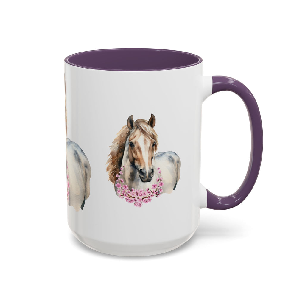 Horse Portrait Accent Coffee Mug — Floral Necklace Rustic Equestrian Gift (11/15oz)