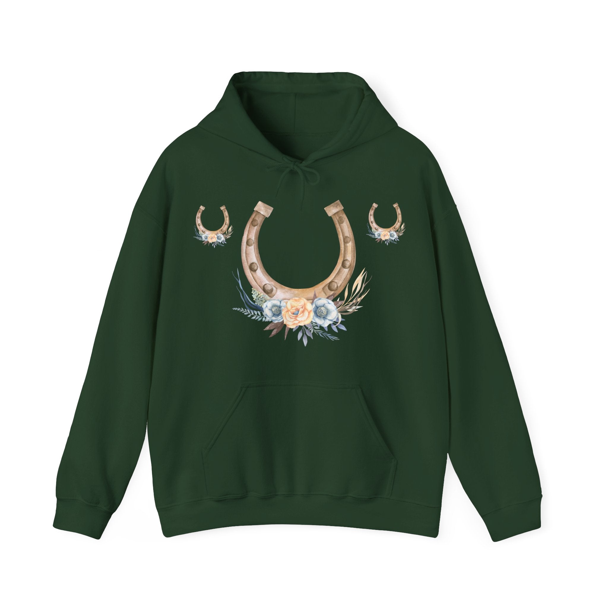 Equestrian Floral Horseshoe Hoodie, Cozy Unisex Sweatshirt, Gifts for Horse Lovers, Country Style Apparel, Birthday Gift, Festival Wear