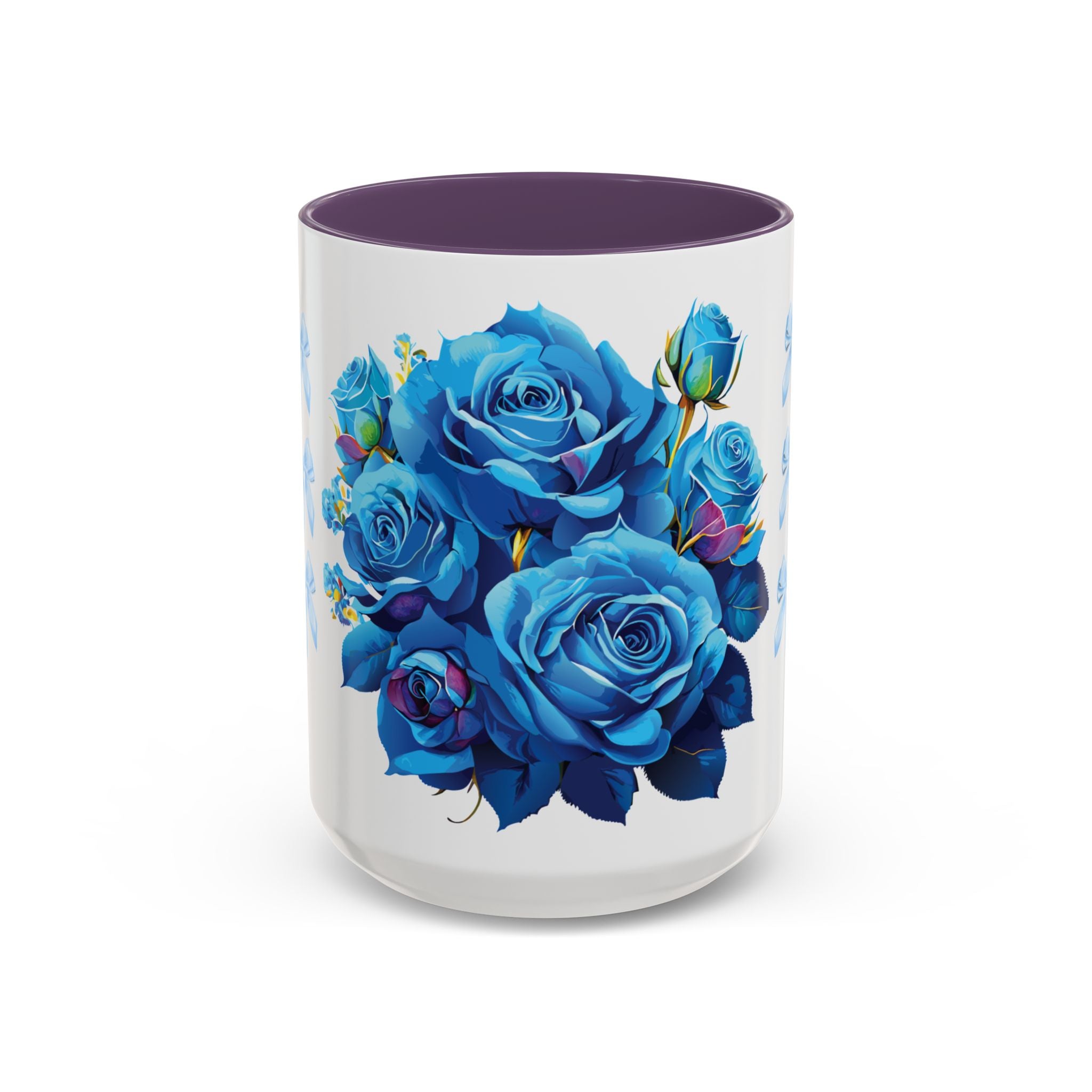 Blue Rose Accent Coffee Mug – Floral Bouquet Design (11/15 oz)