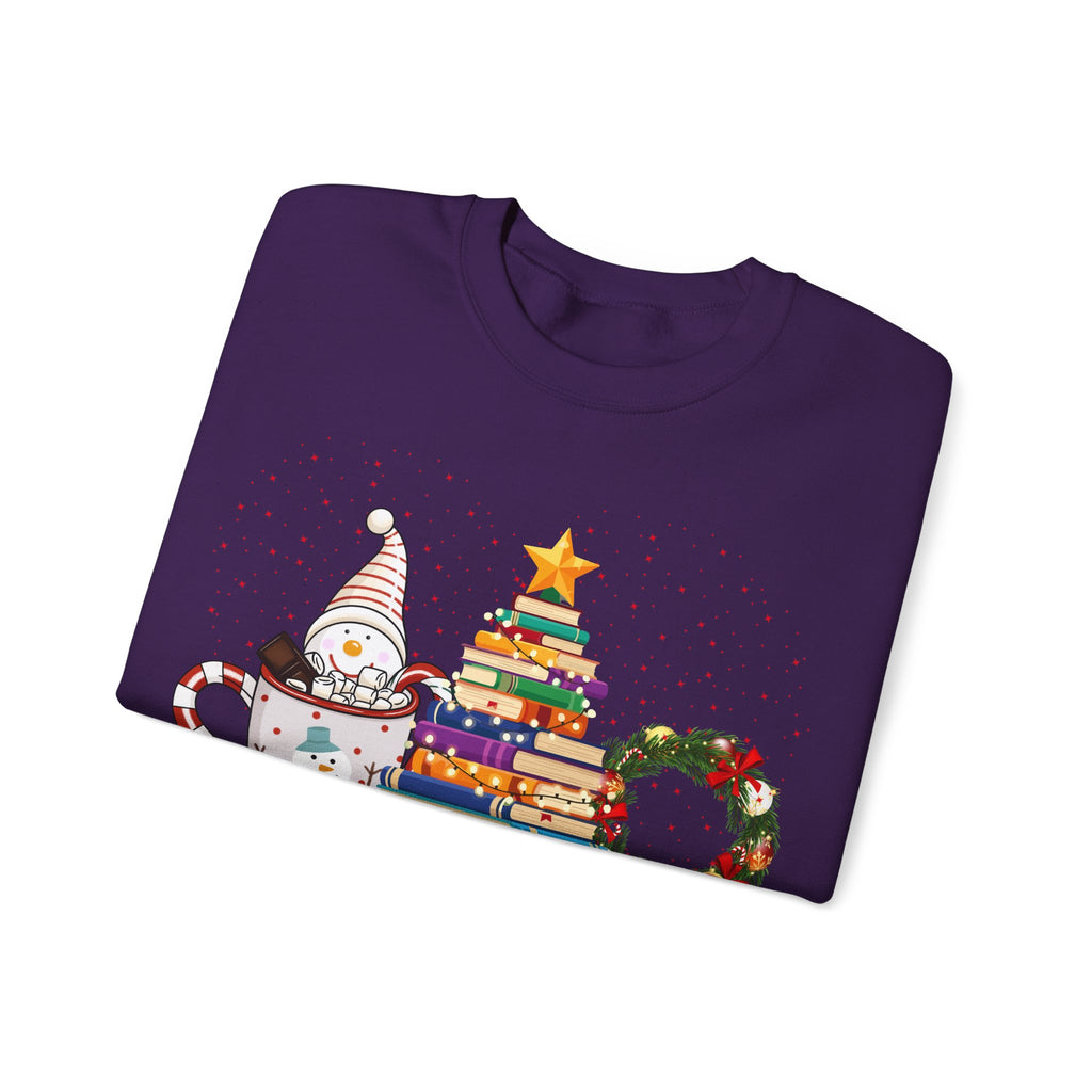 Merry Christmas Book Tree & Cat Crewneck Sweatshirt