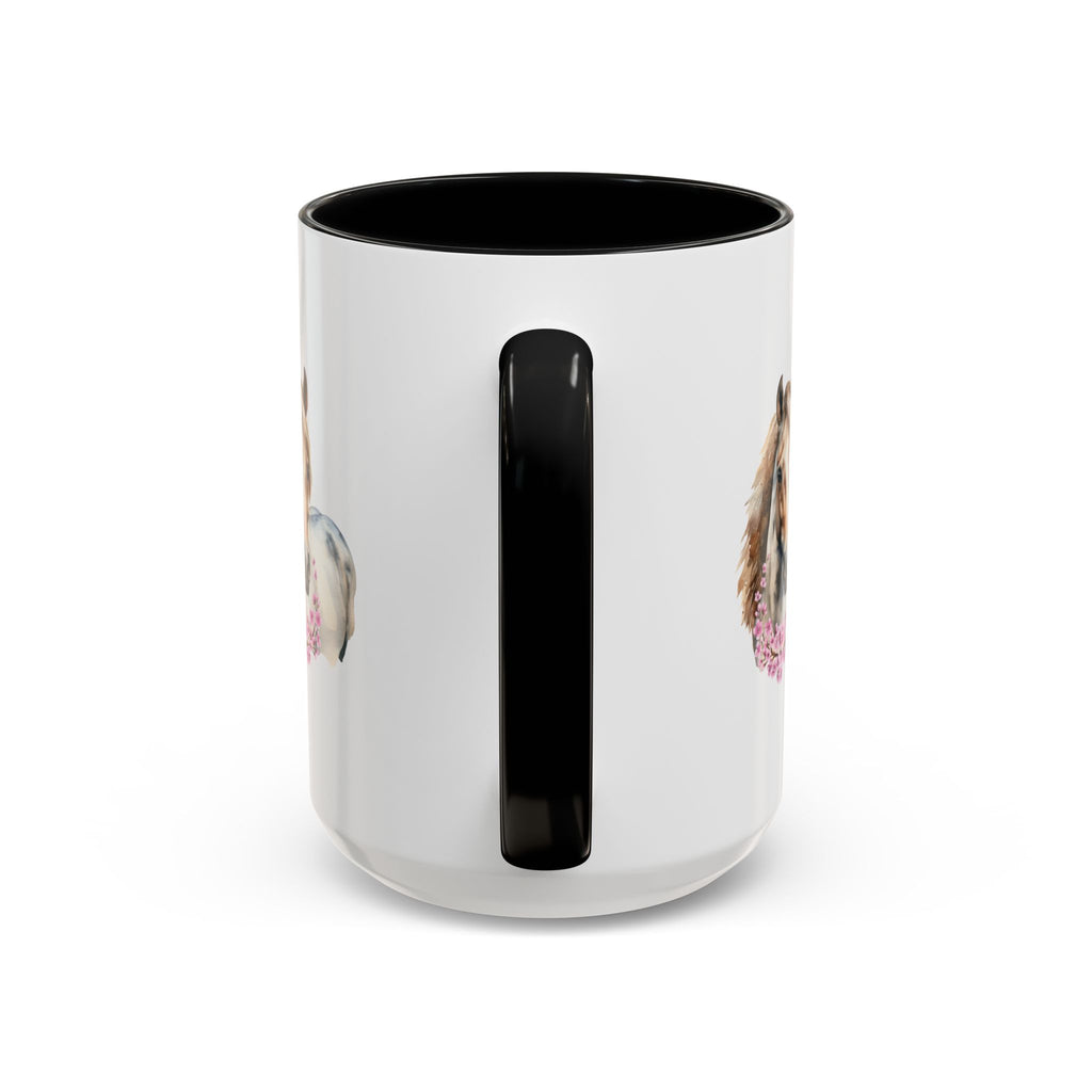 Horse Portrait Accent Coffee Mug — Floral Necklace Rustic Equestrian Gift (11/15oz)