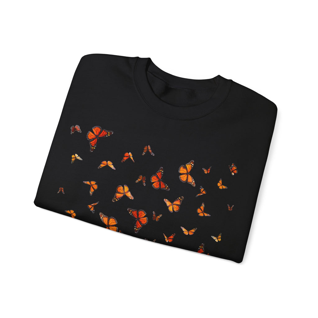 Butterfly Flock Crewneck Sweatshirt — Orange Monarchs Graphic