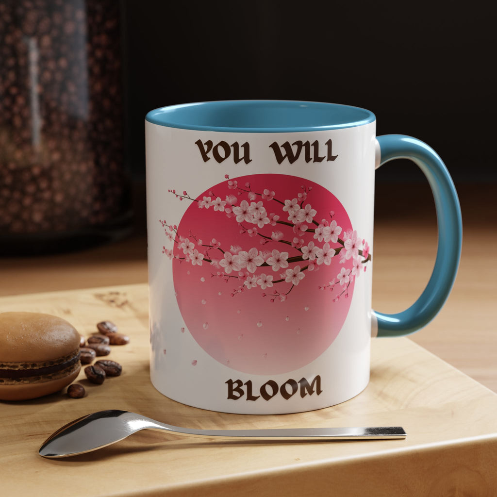 You Will Bloom Accent Coffee Mug — Cherry Blossom Inspirational 11/15oz