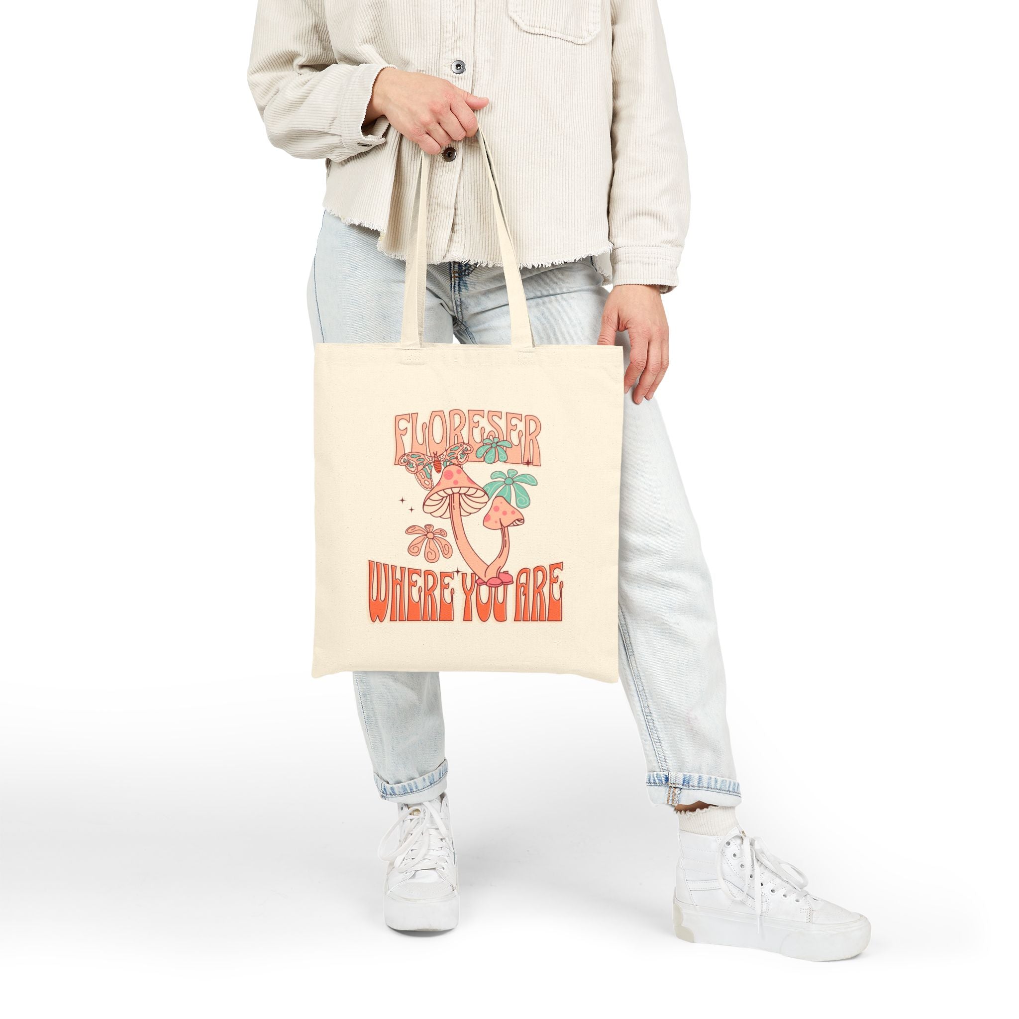 Tote Bag — “Floreser Where You Are” Retro Floral Canvas Tote