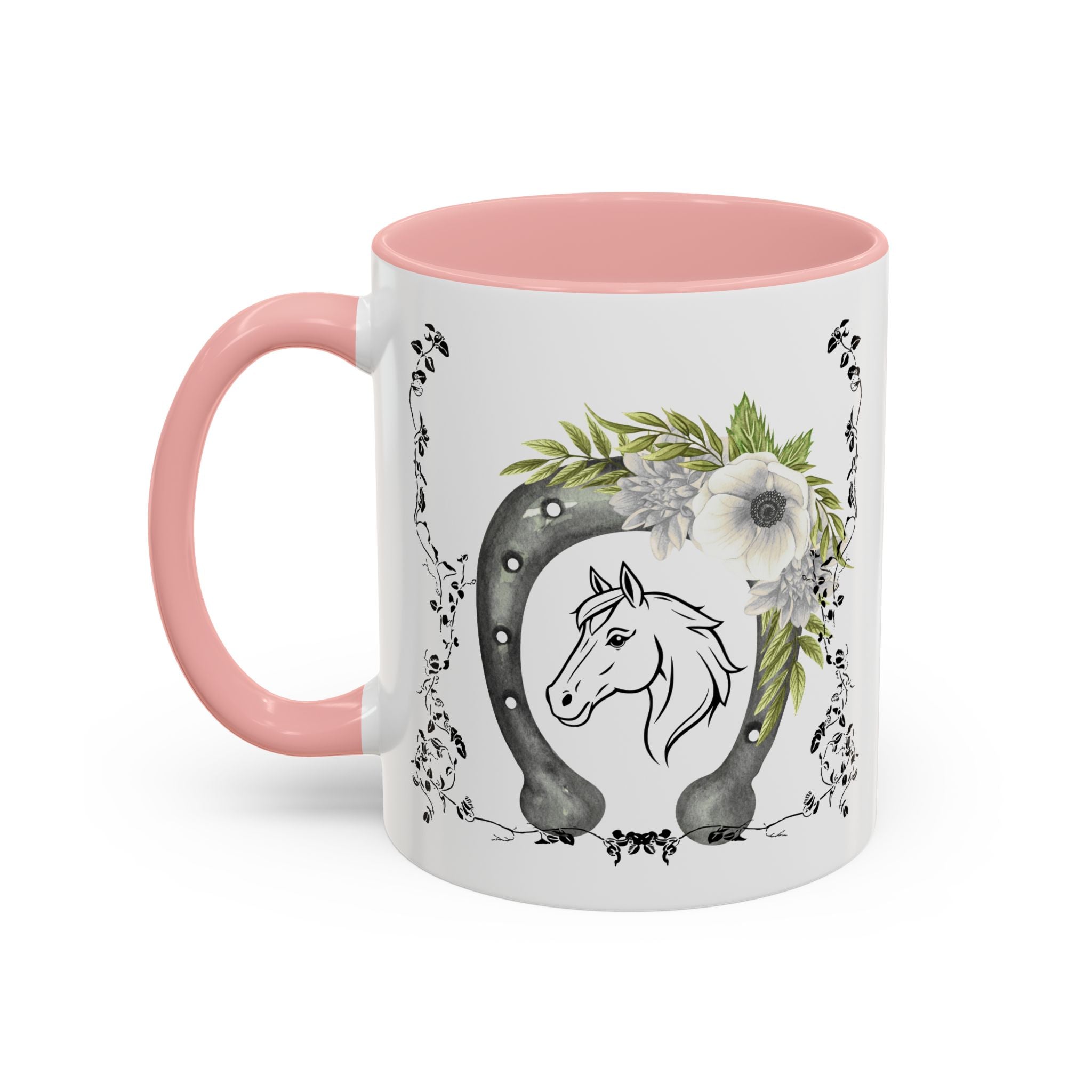 Personalized Floral Horseshoe Mug - Unique Gift for Horse Lovers, Cowgirl Theme, Farmhouse Decor, Wedding Favors, Custom Name Mug