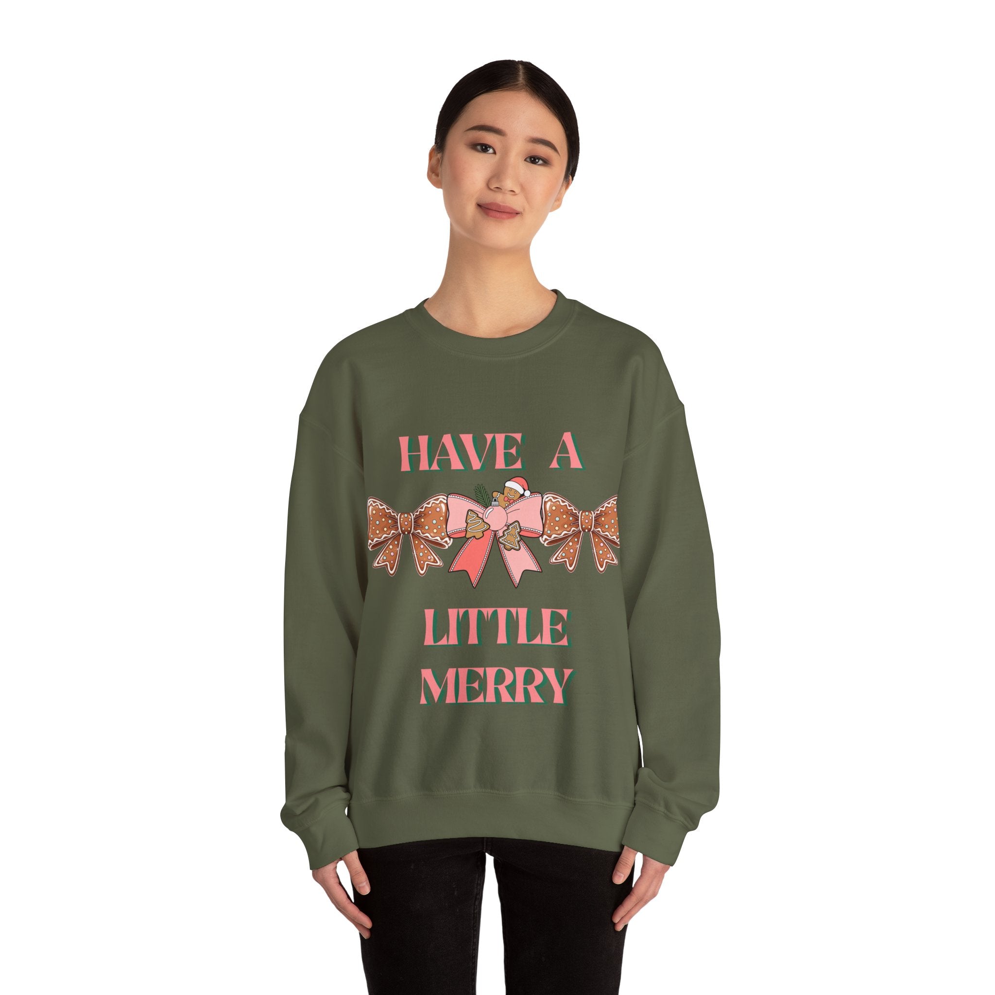Have a Little Merry Crewneck Sweatshirt — Pink Holiday Bow Christmas Sweater