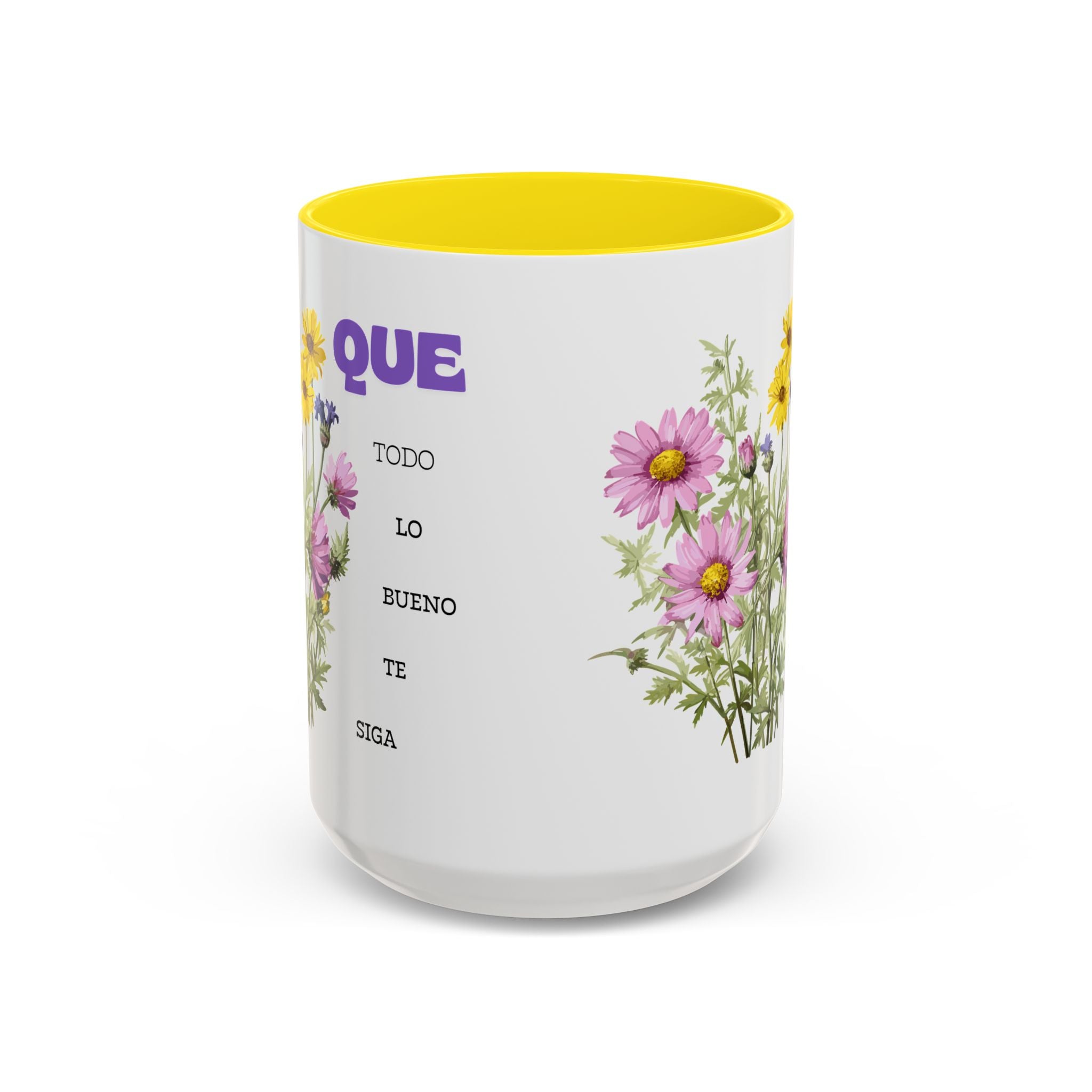 Inspirational Spanish Floral Coffee Mug — "Que todo lo bueno te siga" Accent Mug (11/15oz)